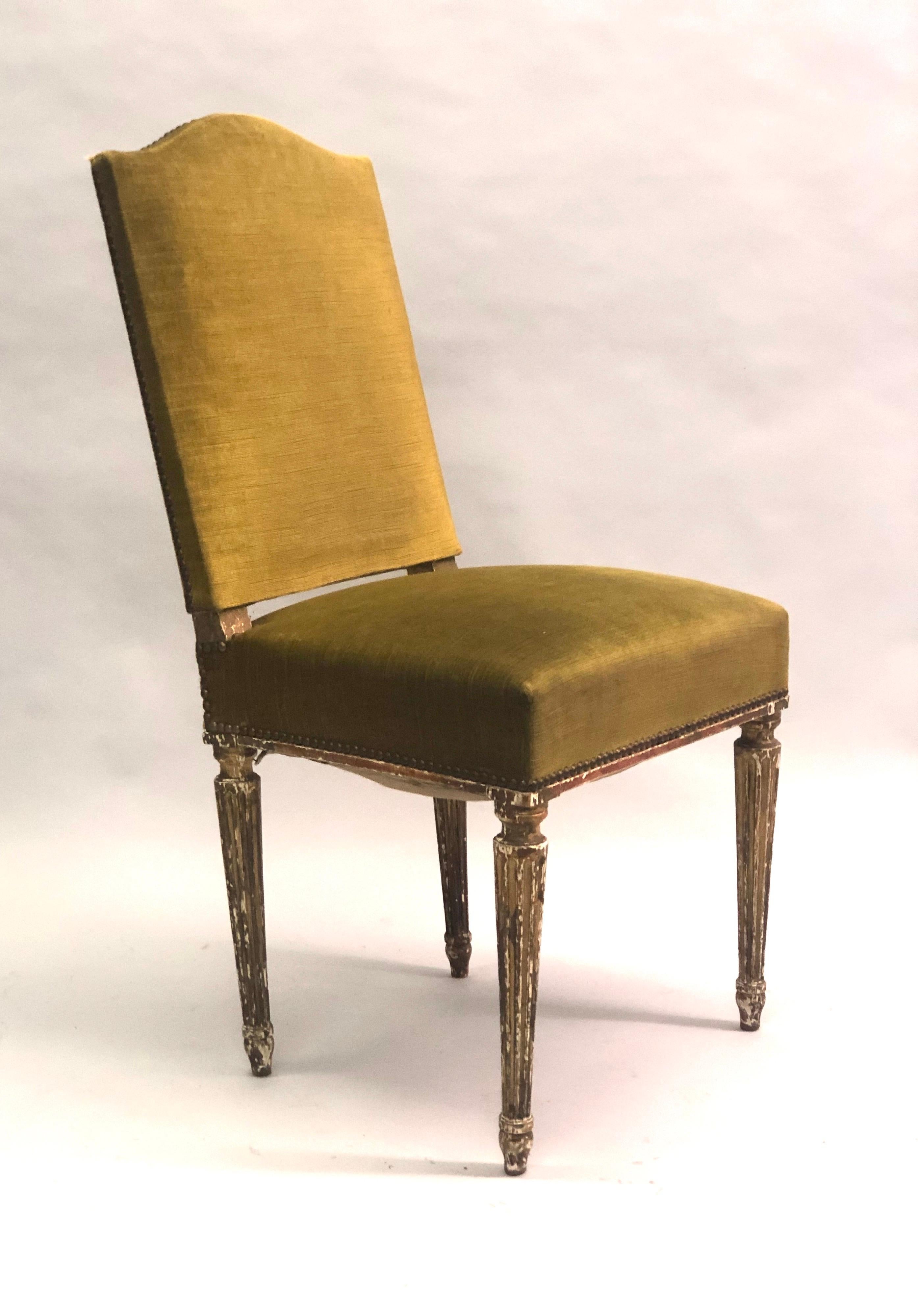Hand-Carved 4 French Modern Neoclassical Dining Chairs Attributed to Maison Jansen, 1940
