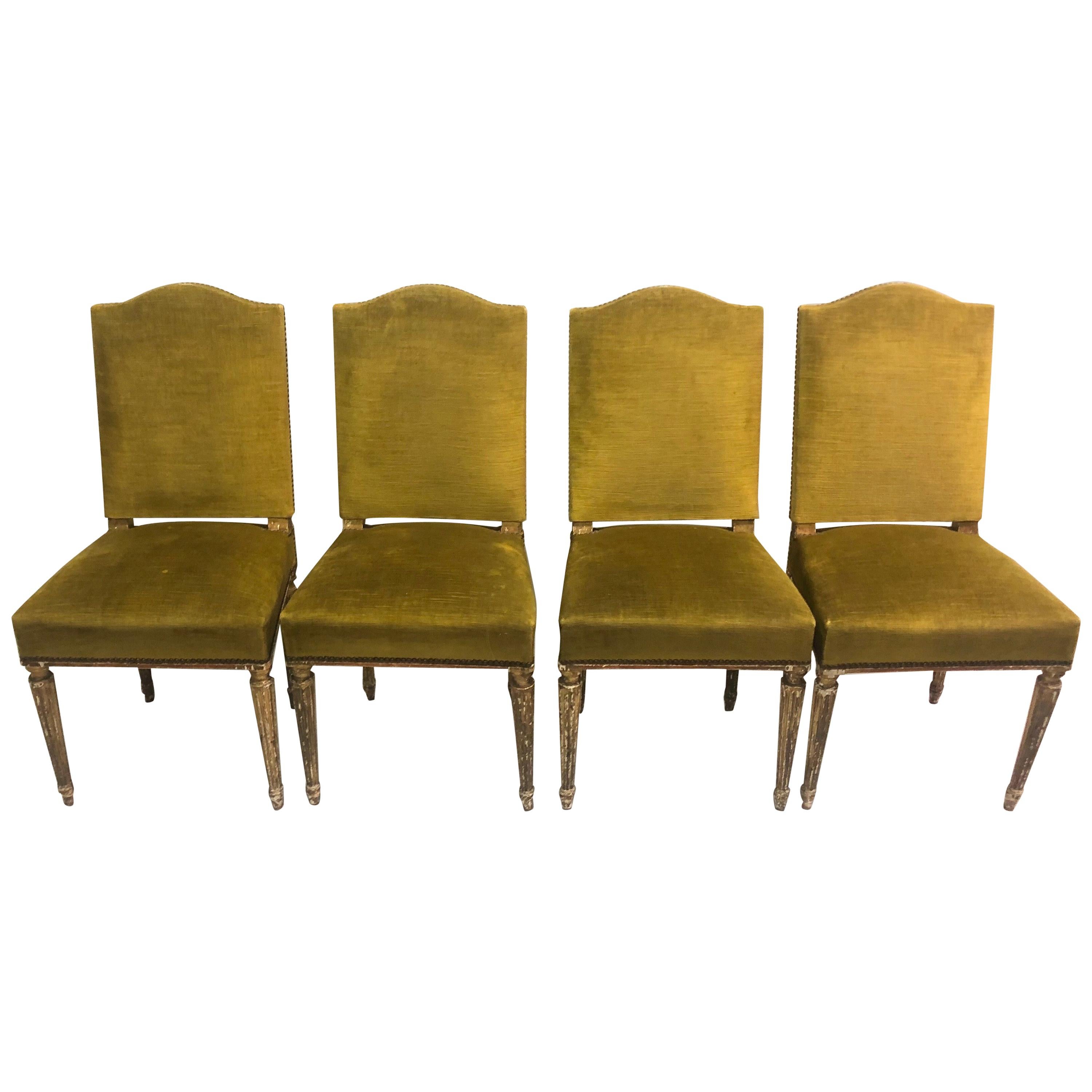 4 French Modern Neoclassical Dining Chairs Attributed to Maison Jansen, 1940