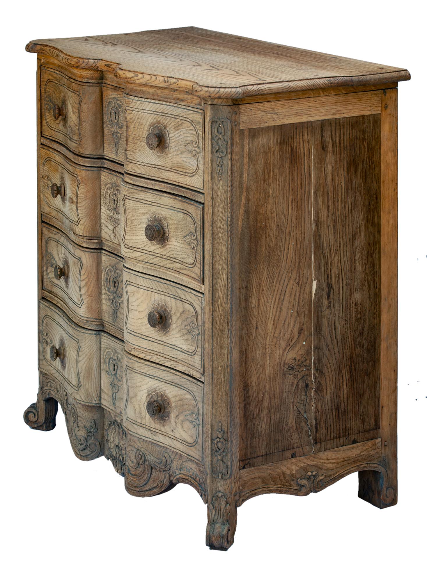 French Provincial Hand-carved French Blonde Oak Four Drawer Chest For Sale