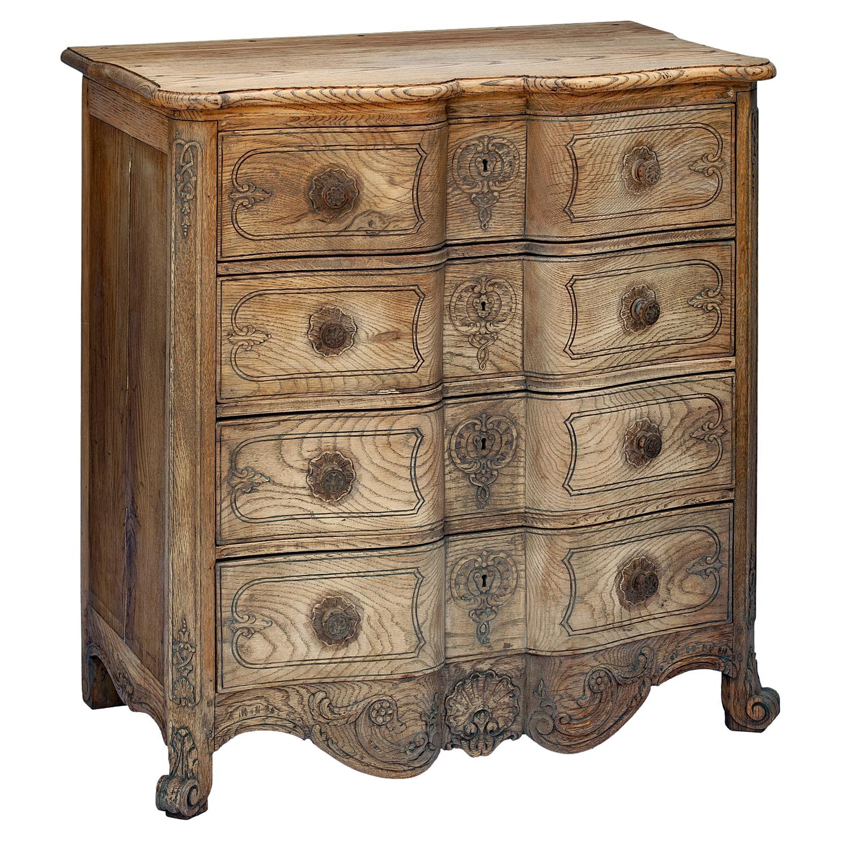 Hand-carved French Blonde Oak Four Drawer Chest