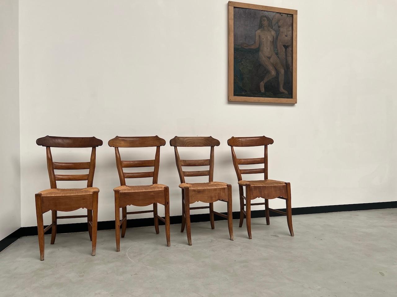 Stile provenzale 4 sedie francesi in paglia rustica in vendita