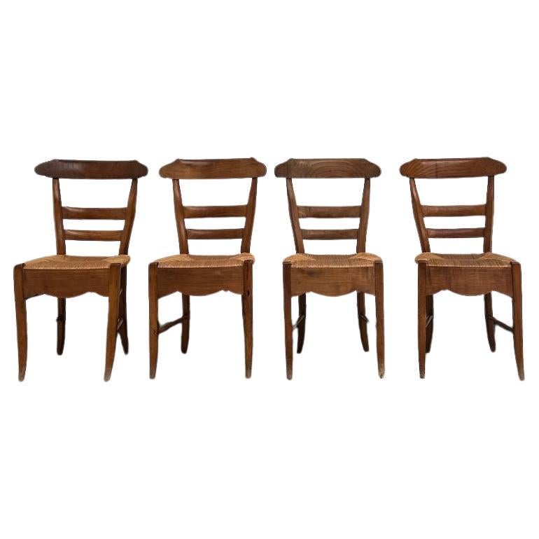 4 french old rustic straw chairs