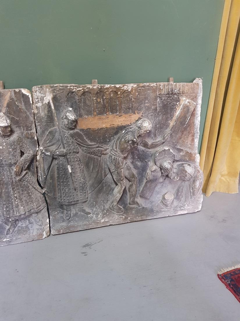 4 French Plaster Panels Story of Christ Carry the Cross, 20th Century For Sale 6