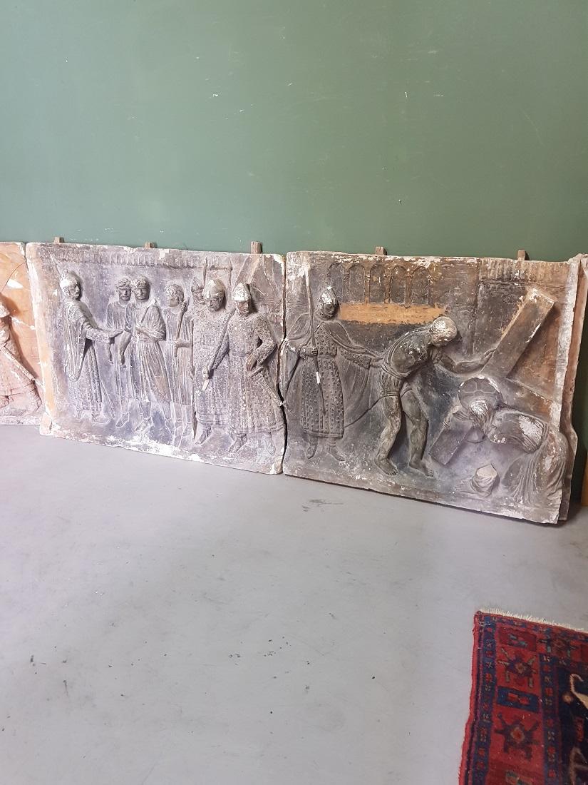 4 French Plaster Panels Story of Christ Carry the Cross, 20th Century For Sale 2
