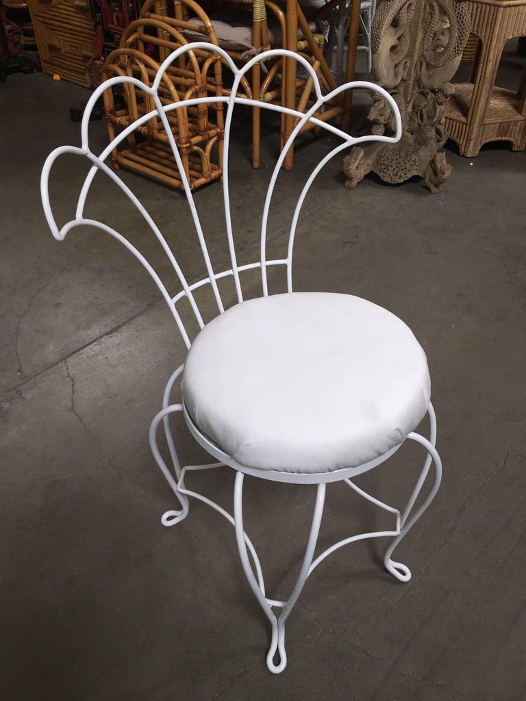 French Wrought Iron Fan Back Outdoor Patio Chairs Set of Four at