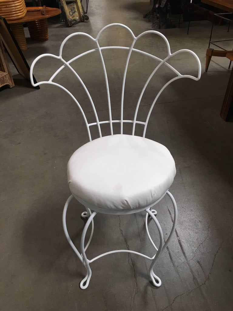 French Wrought Iron Fan Back Outdoor Patio Chairs Set of Four at