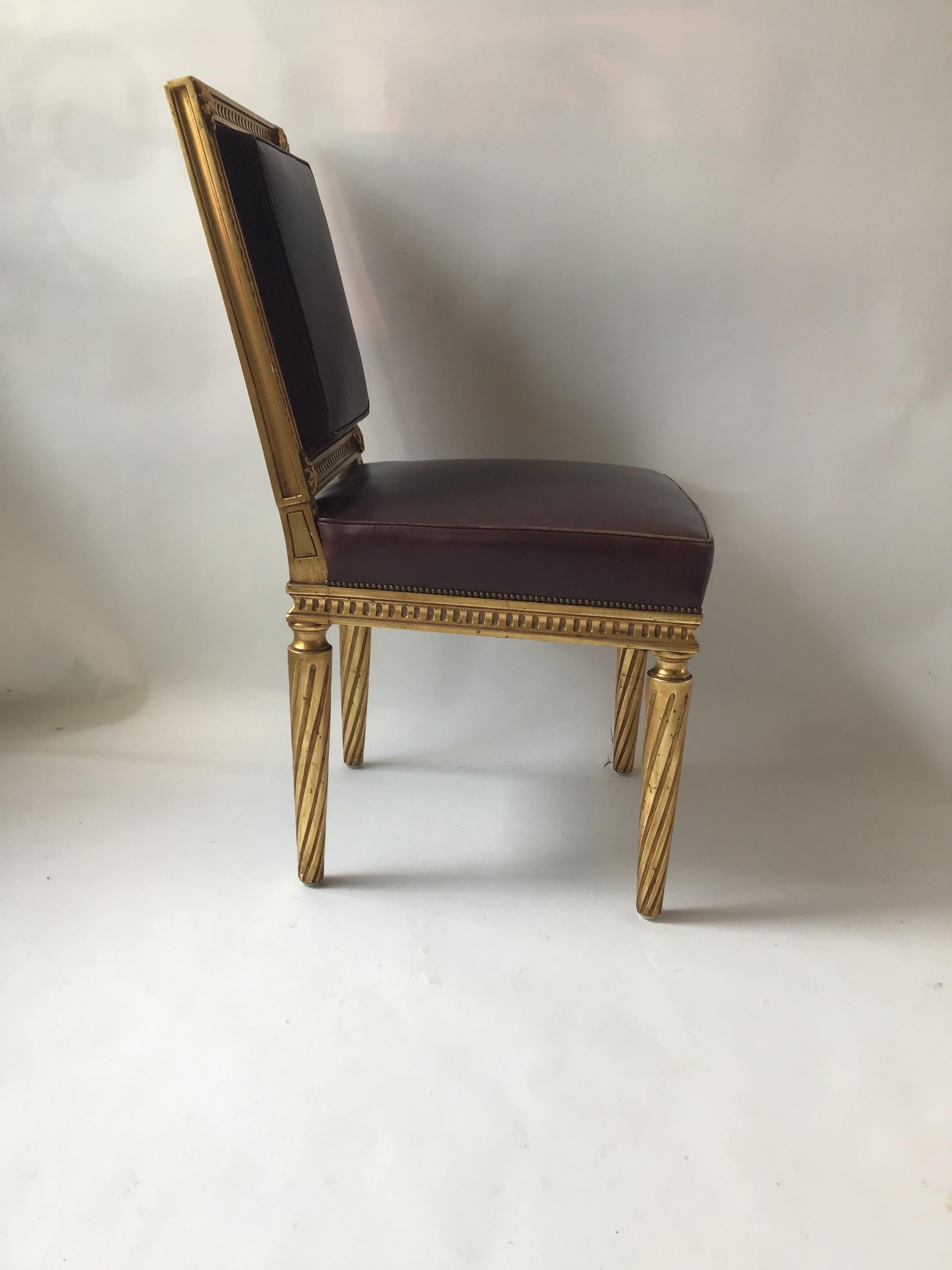 4 French Style Louis XVI Giltwood/ Leather Dining Chairs 2