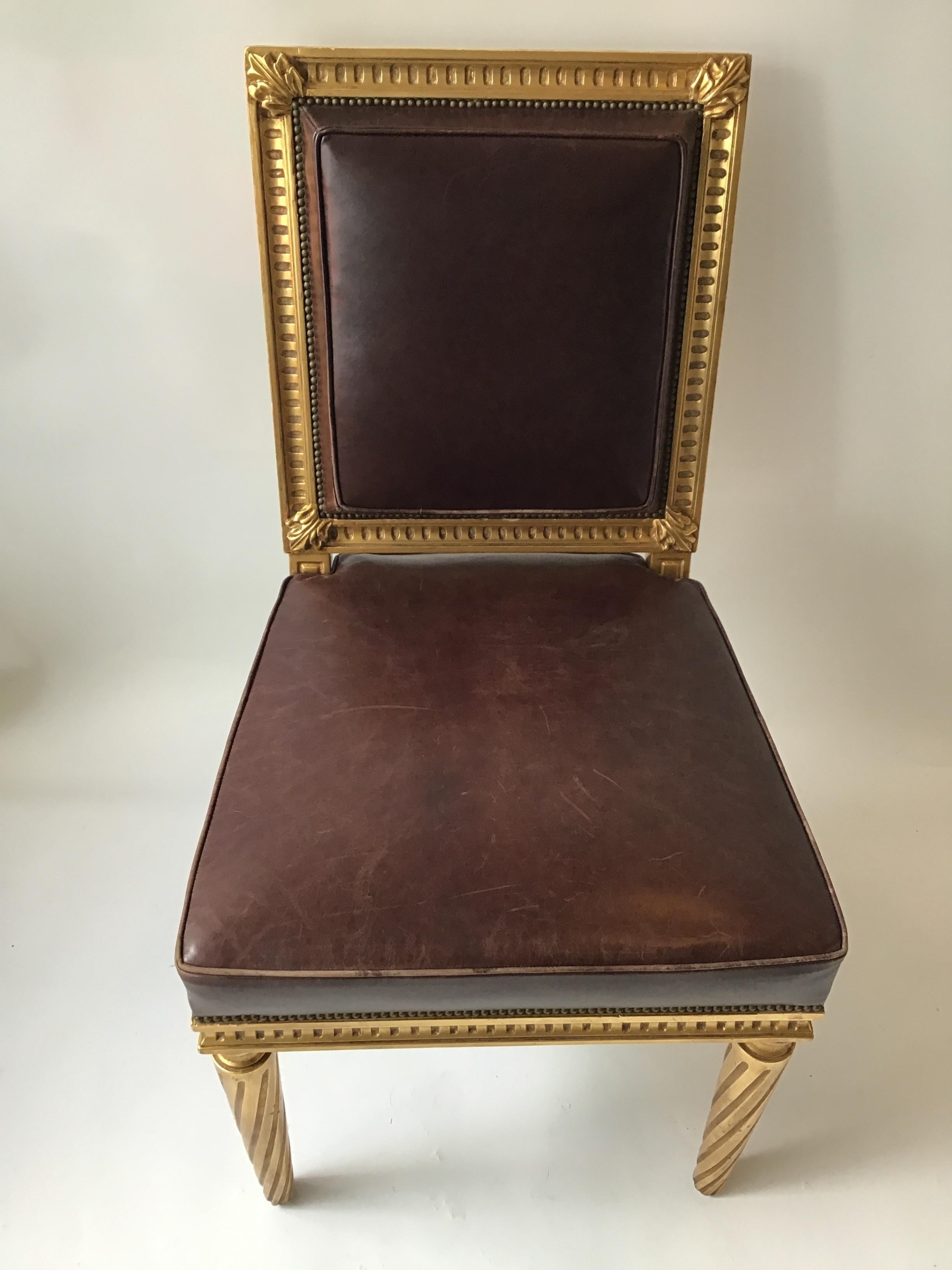 4 French Style Louis XVI Giltwood/ Leather Dining Chairs 3
