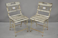 4 French Wrought Iron Wooden Slat Seat Garden Chairs by Maison Provence & Fils