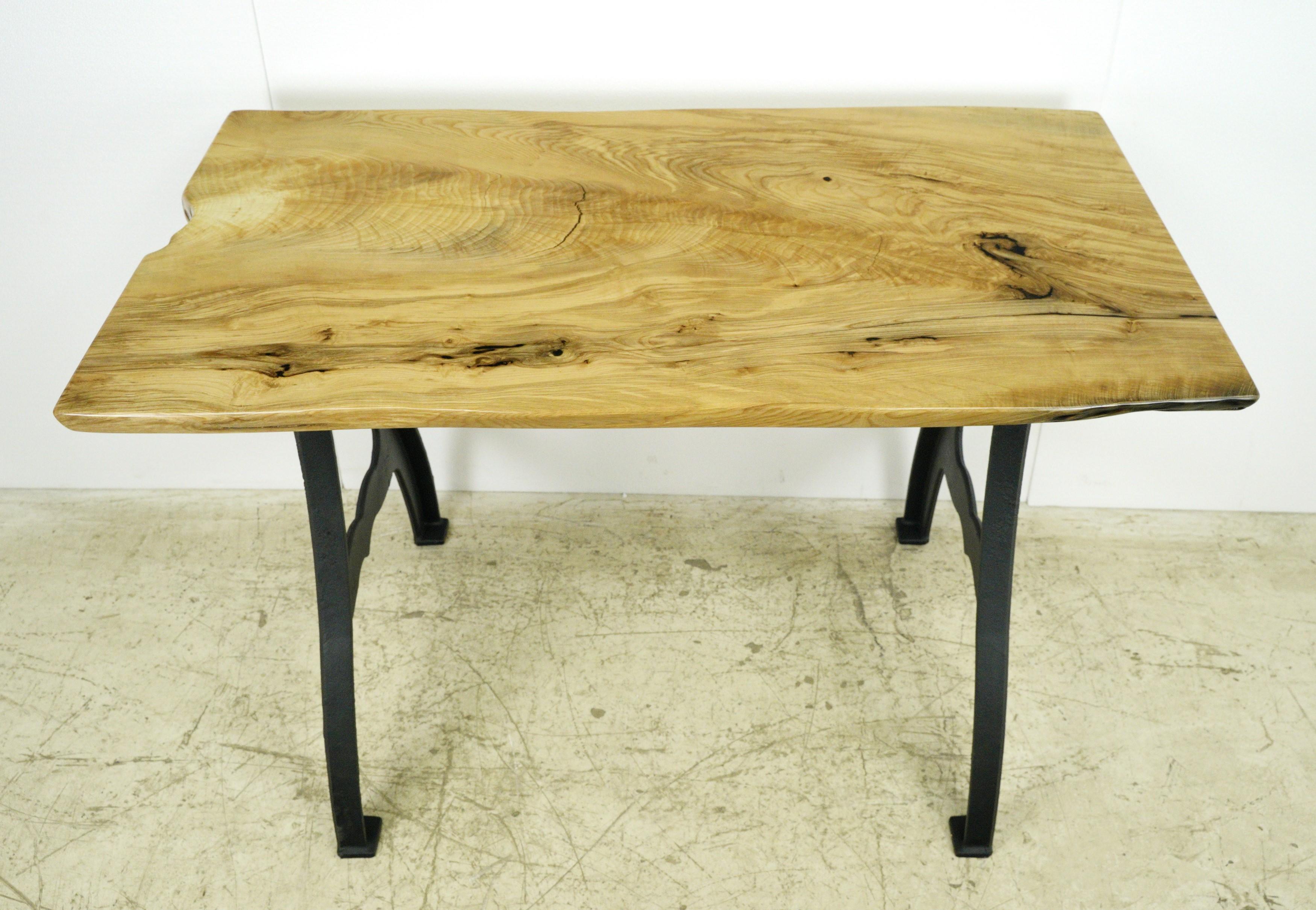 Cast 4 ft Live Edge Maple NY Iron Legs Dining Table For Sale