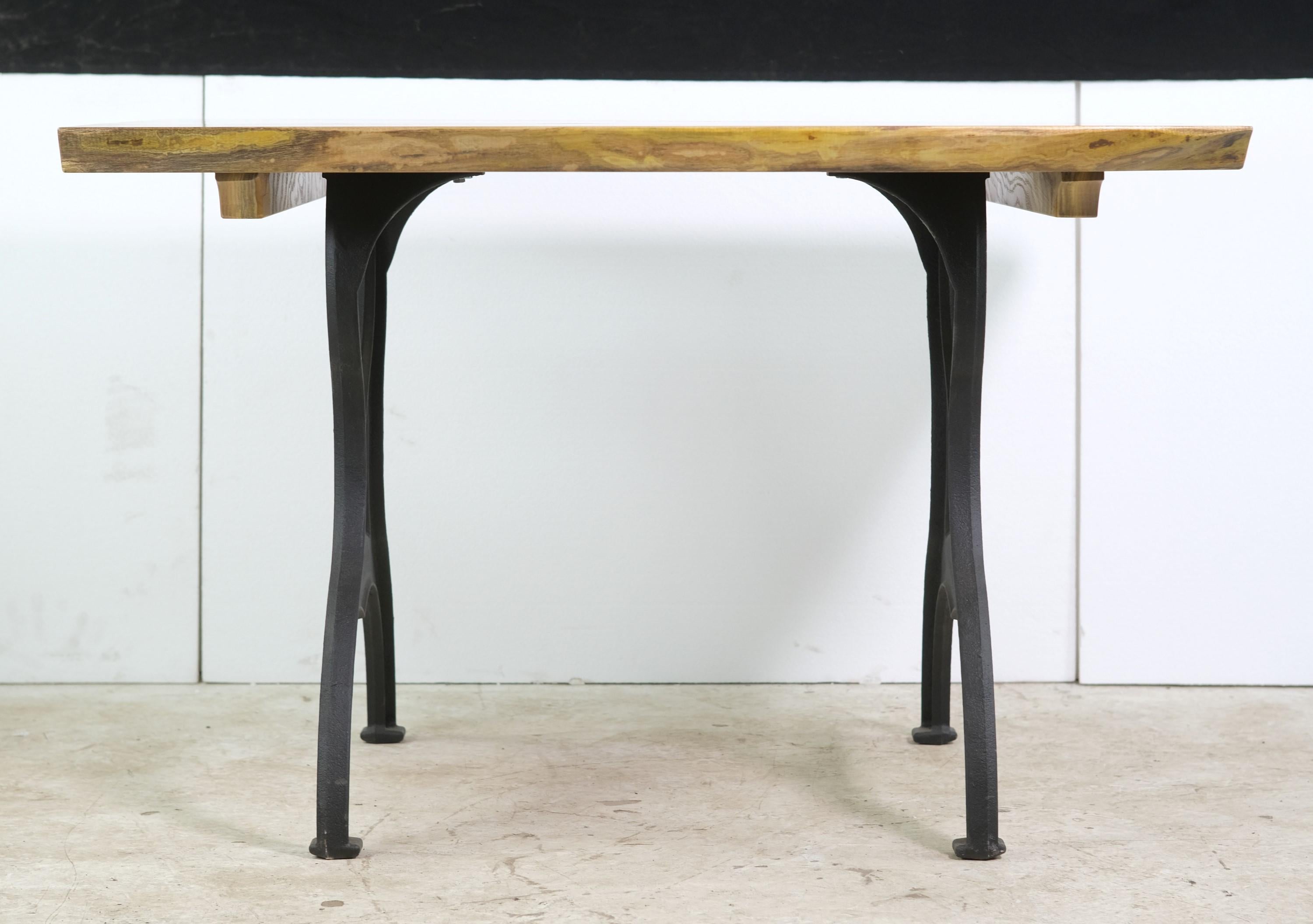 American 4 ft Solid Hickory Live Edge Dining Table Resin Brooklyn Legs  For Sale