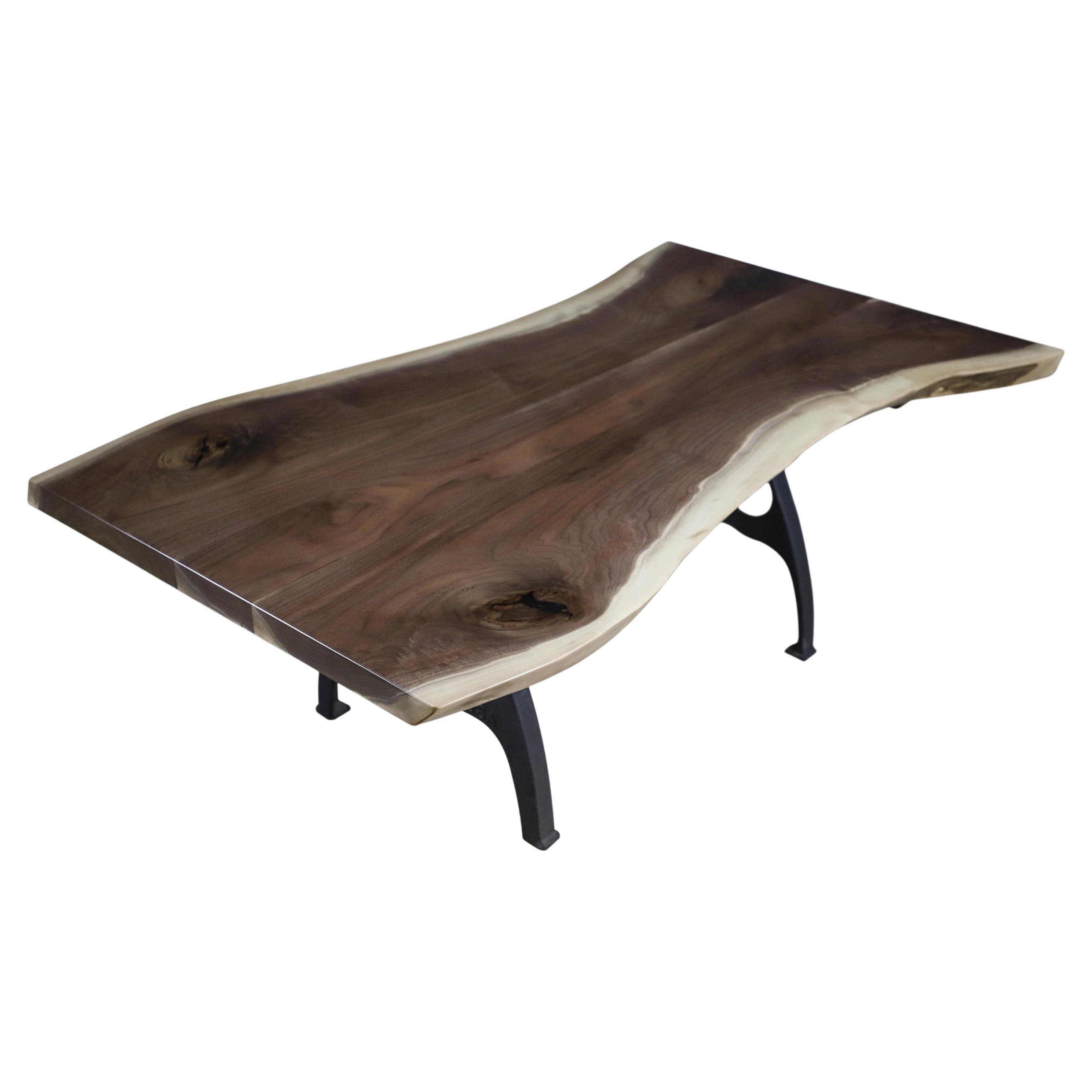 4 ft Solid Walnut Live Edge NY Iron Legs Coffee Table For Sale