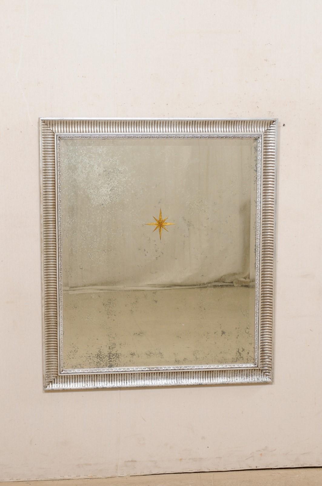 Artisan Crafted Mirror w/ Églomisé Starburst Accent in Vintage Frame In Good Condition In Atlanta, GA