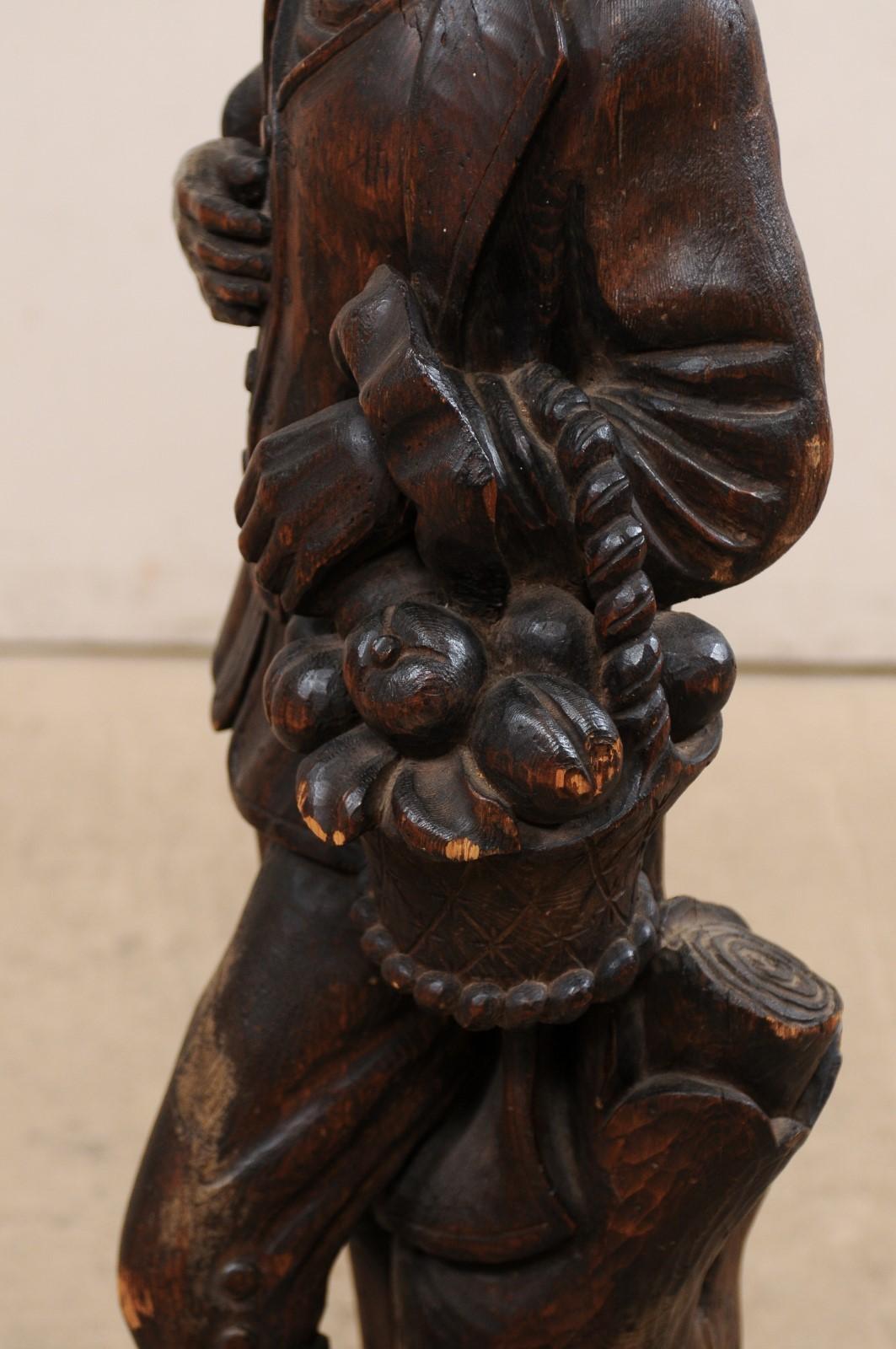 Italian Carved-Wood Statue of Male Figure holding a Basket, Mid 20th For Sale 4