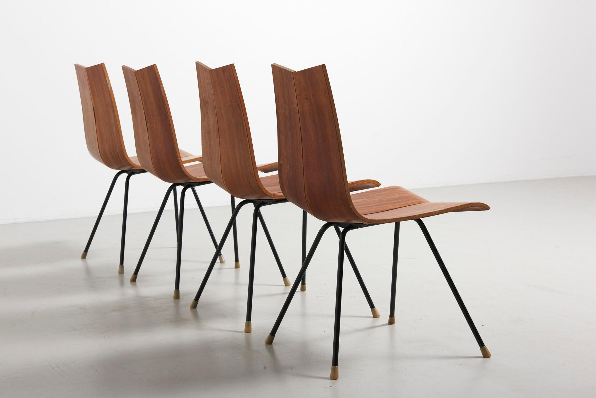 Swiss 4 'GA' Chairs by Hans Bellmann in 1955, Made by Horgen Glarus in Switzerland