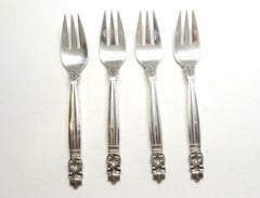 4 Georg Jensen Acorn Sterling Silver 3 Tine Fish Forks
