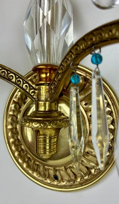 4 Wandleuchten im russischen neoklassizistischen Stil aus vergoldeter Bronze und Kristall von E. F. Caldwell