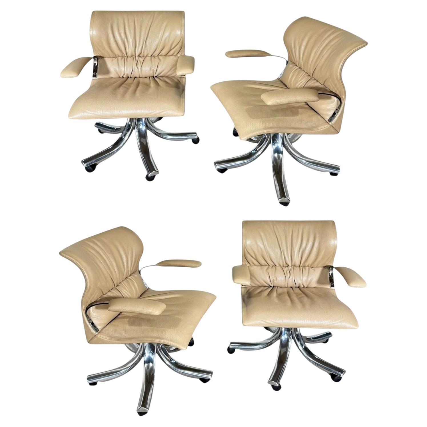 4 Giovanni Offredi for Saporiti Italia "Onda”  Leather Desk Chairs, 1970 in vendita