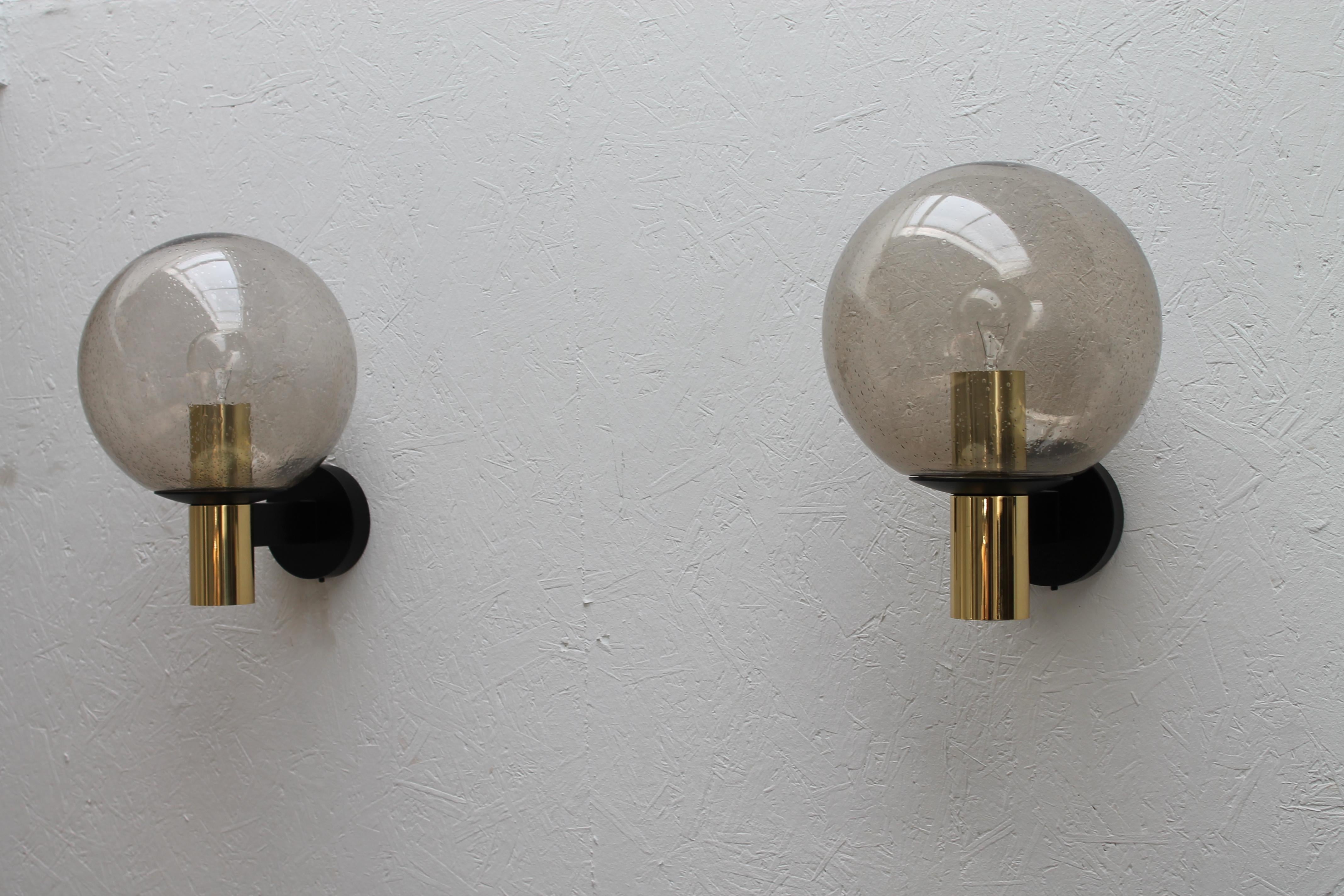 4 Glass Ball Wall Lamps Smoked Glass, 1960s 5
