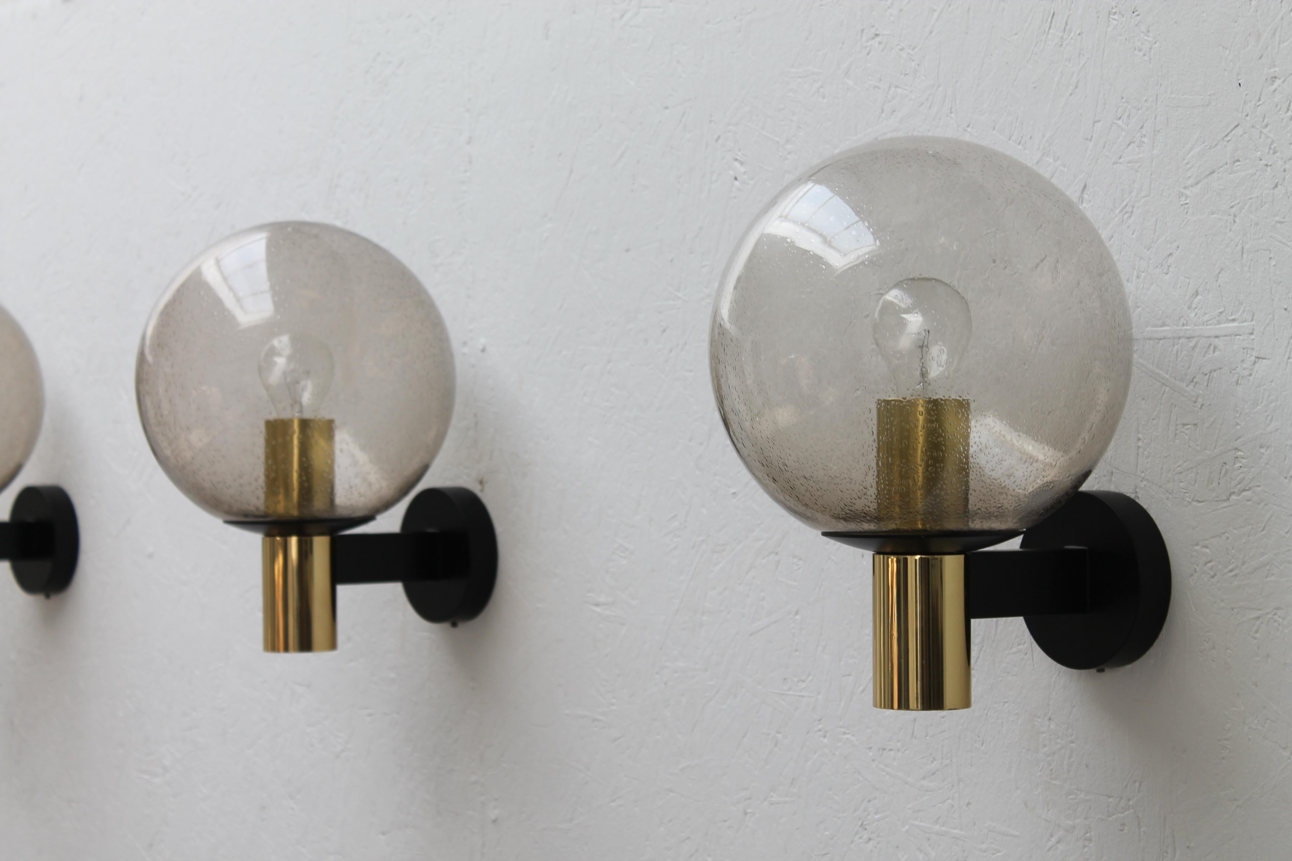 4 Glass Ball Wall Lamps Smoked Glass, 1960s 7