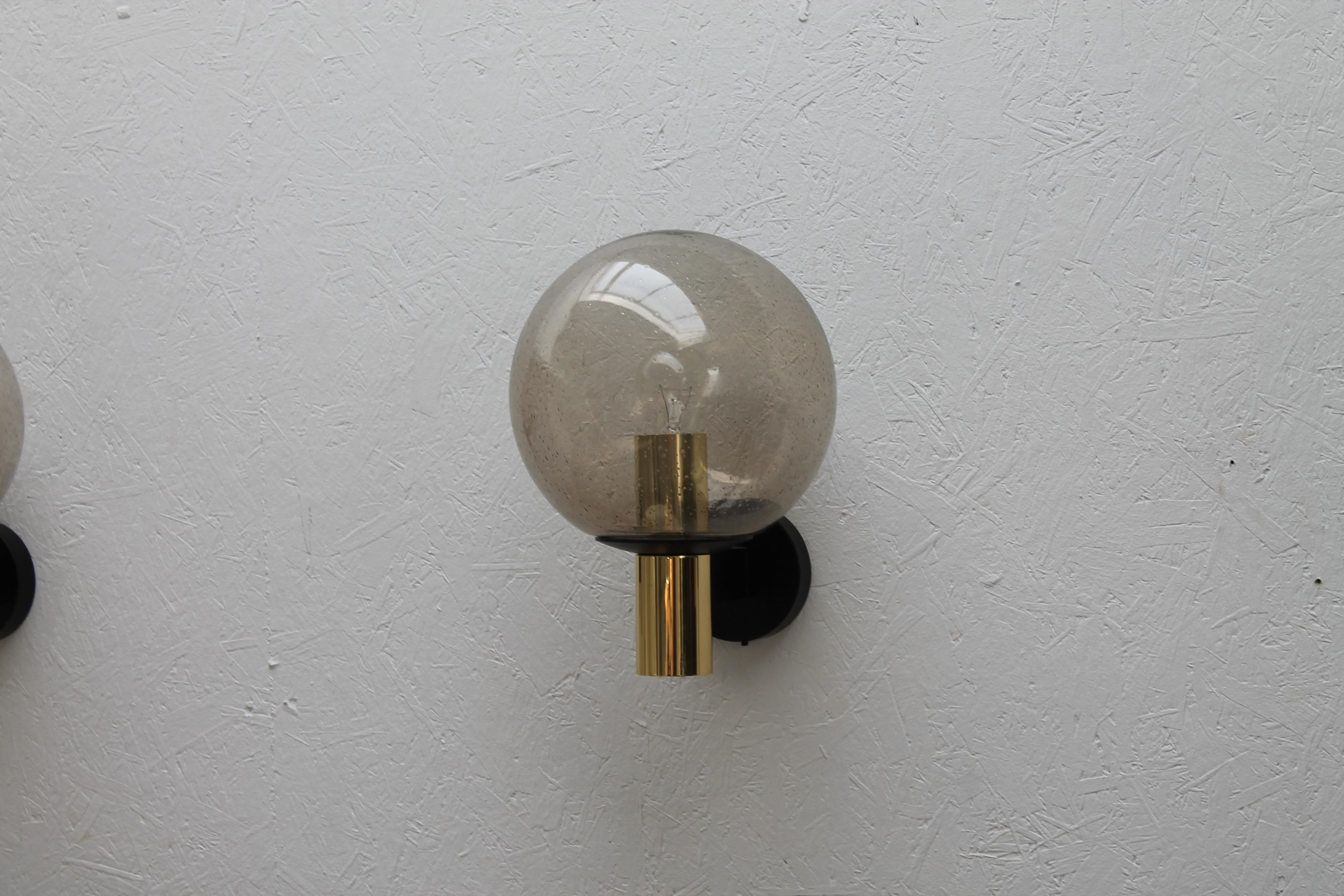 4 Glass Ball Wall Lamps Smoked Glass, 1960s 9