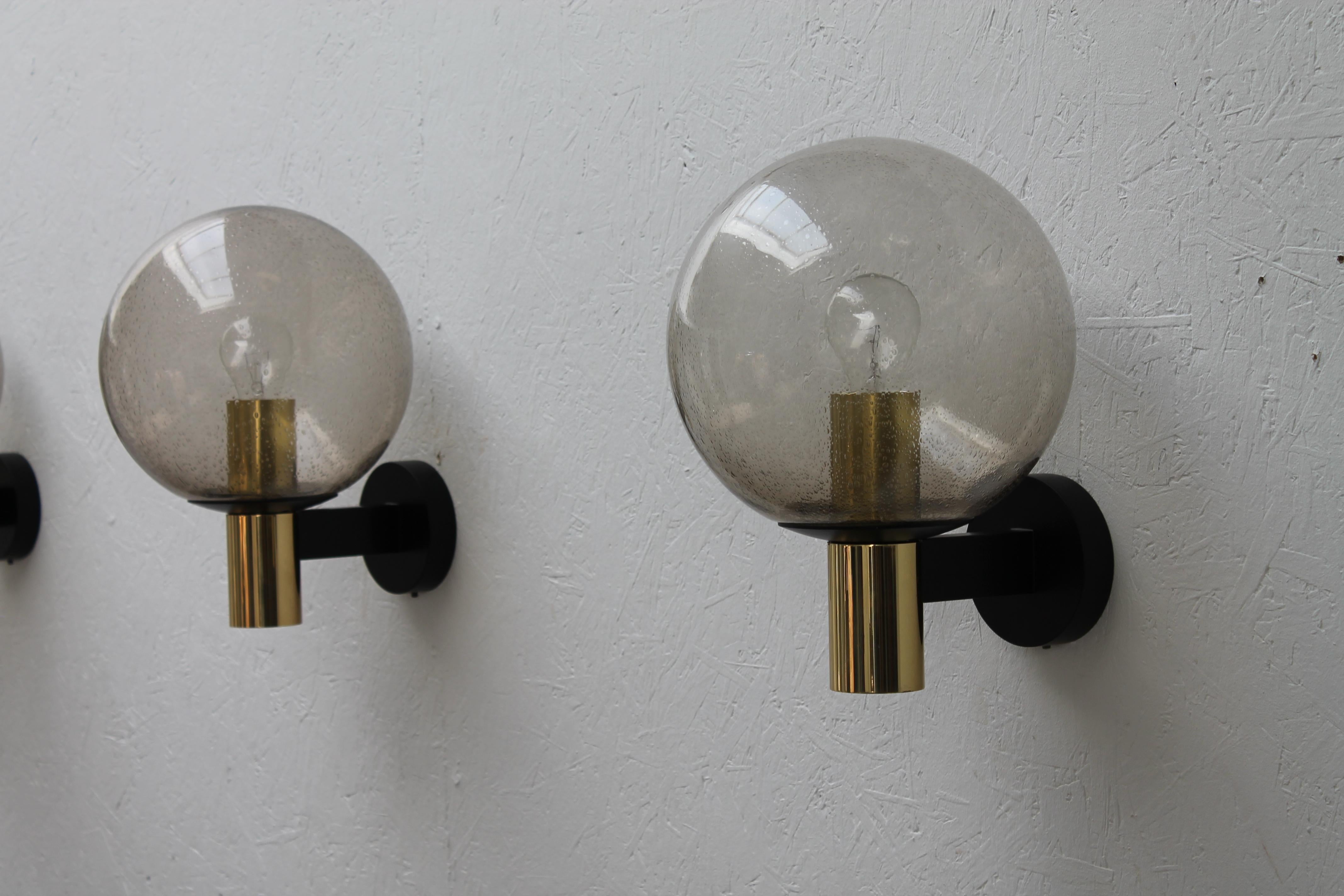German 4 Glass Ball Wall Lamps Smoked Glass, 1960s