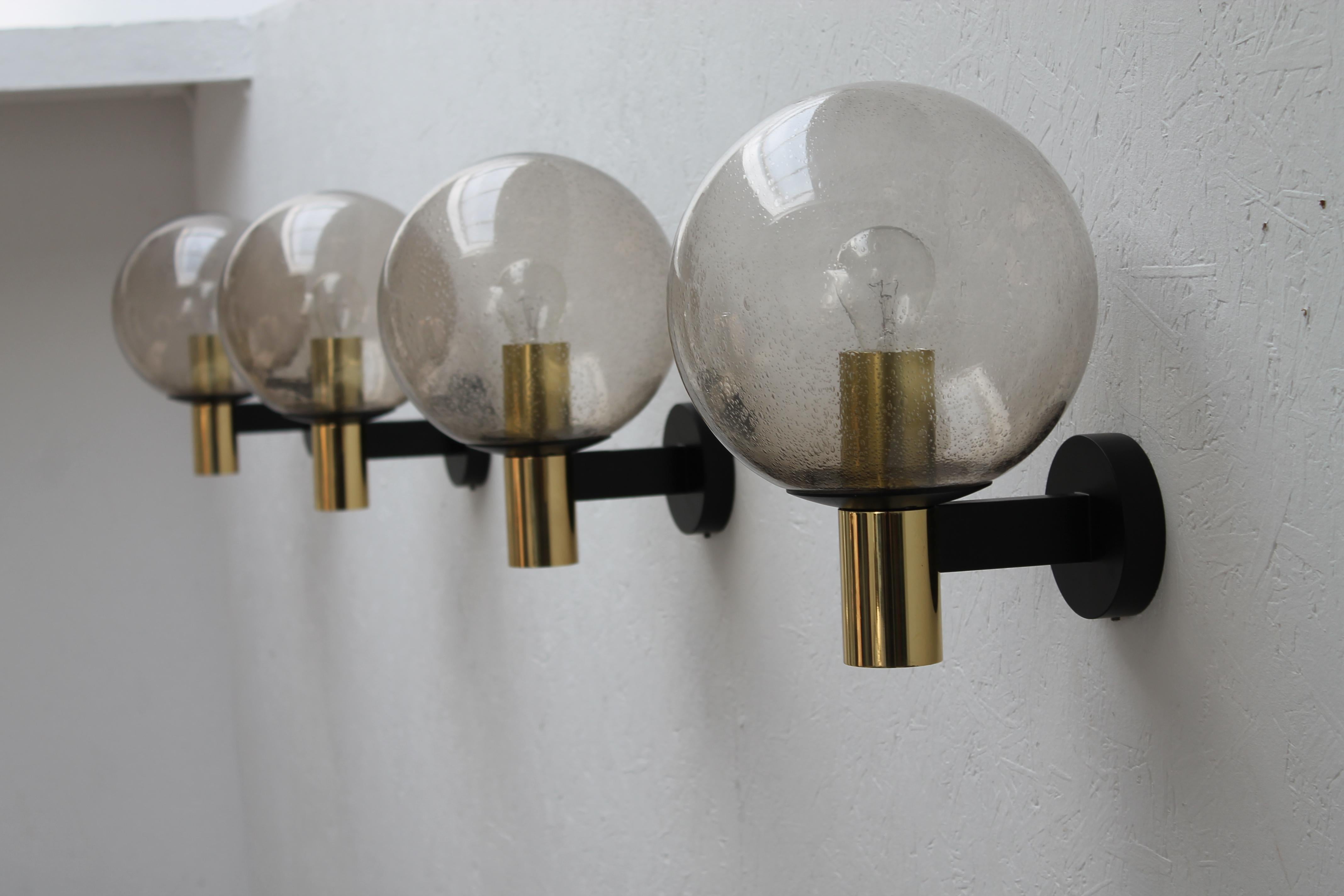 4 Glass Ball Wall Lamps Smoked Glass, 1960s In Good Condition In Antwerpen, BE