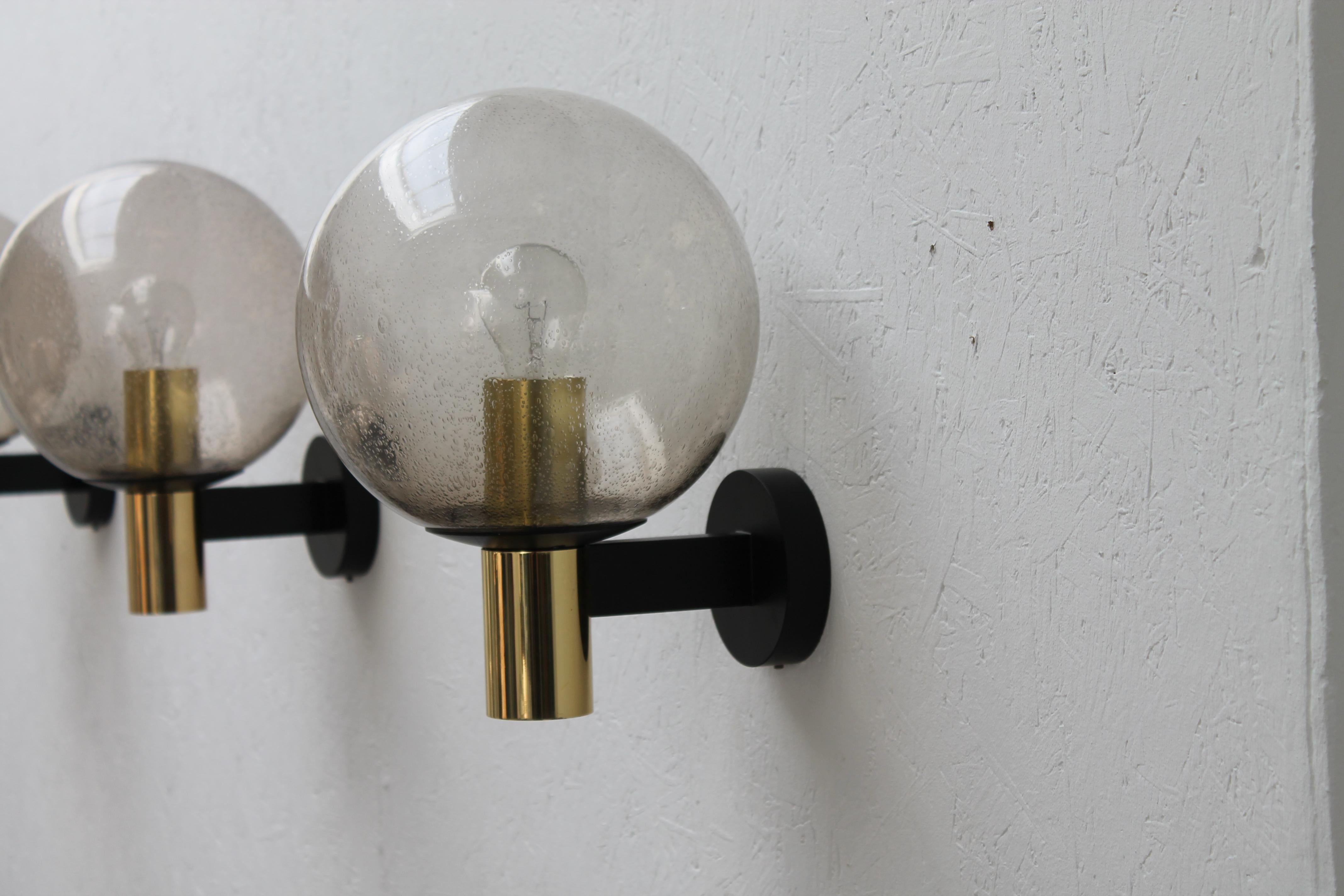 Mid-20th Century 4 Glass Ball Wall Lamps Smoked Glass, 1960s