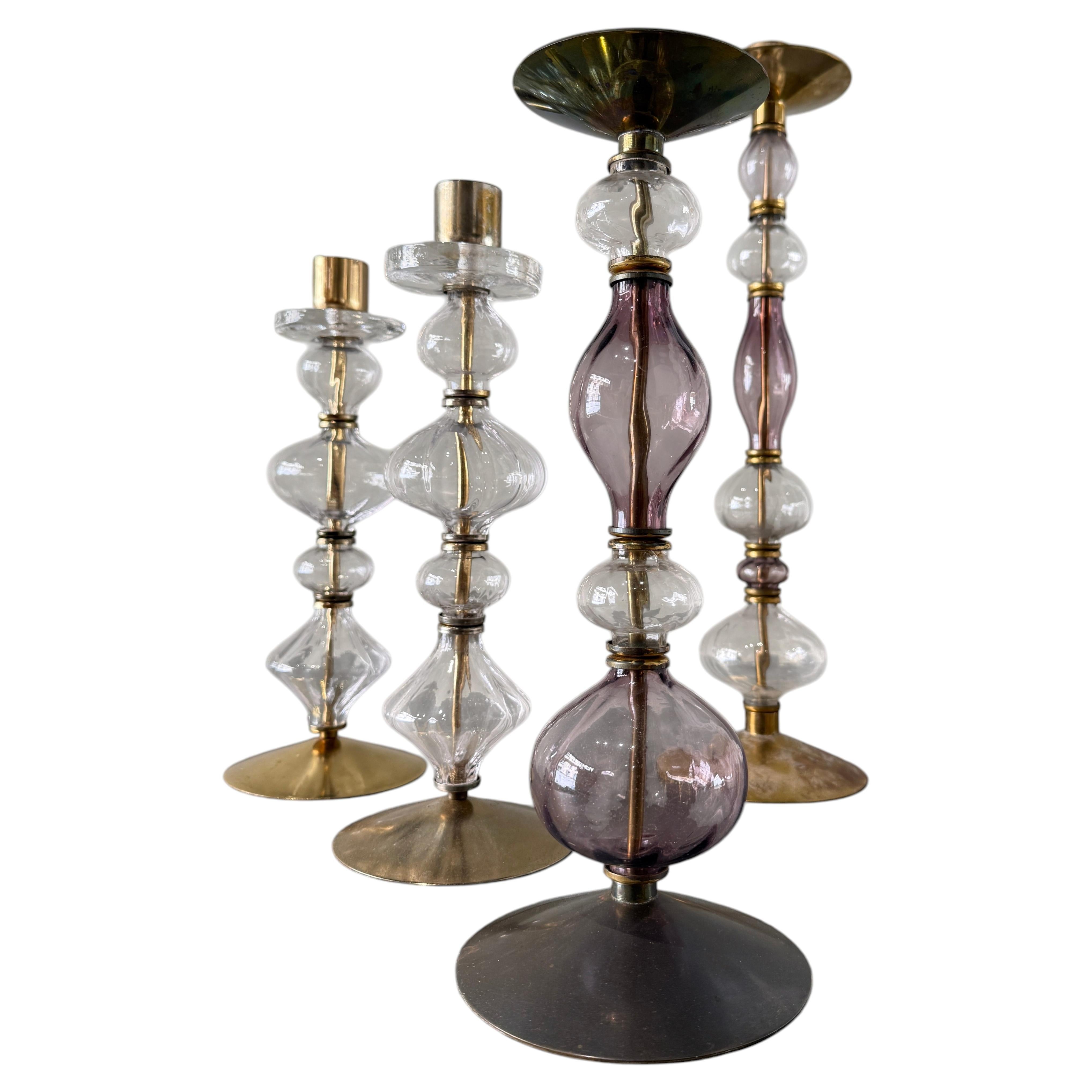 4 glass candlesticks Erik Hoglund Sweden 1970