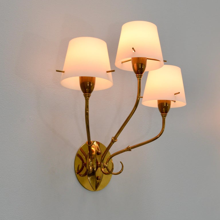 Patinated Glass Shade 40s Sconces For Sale