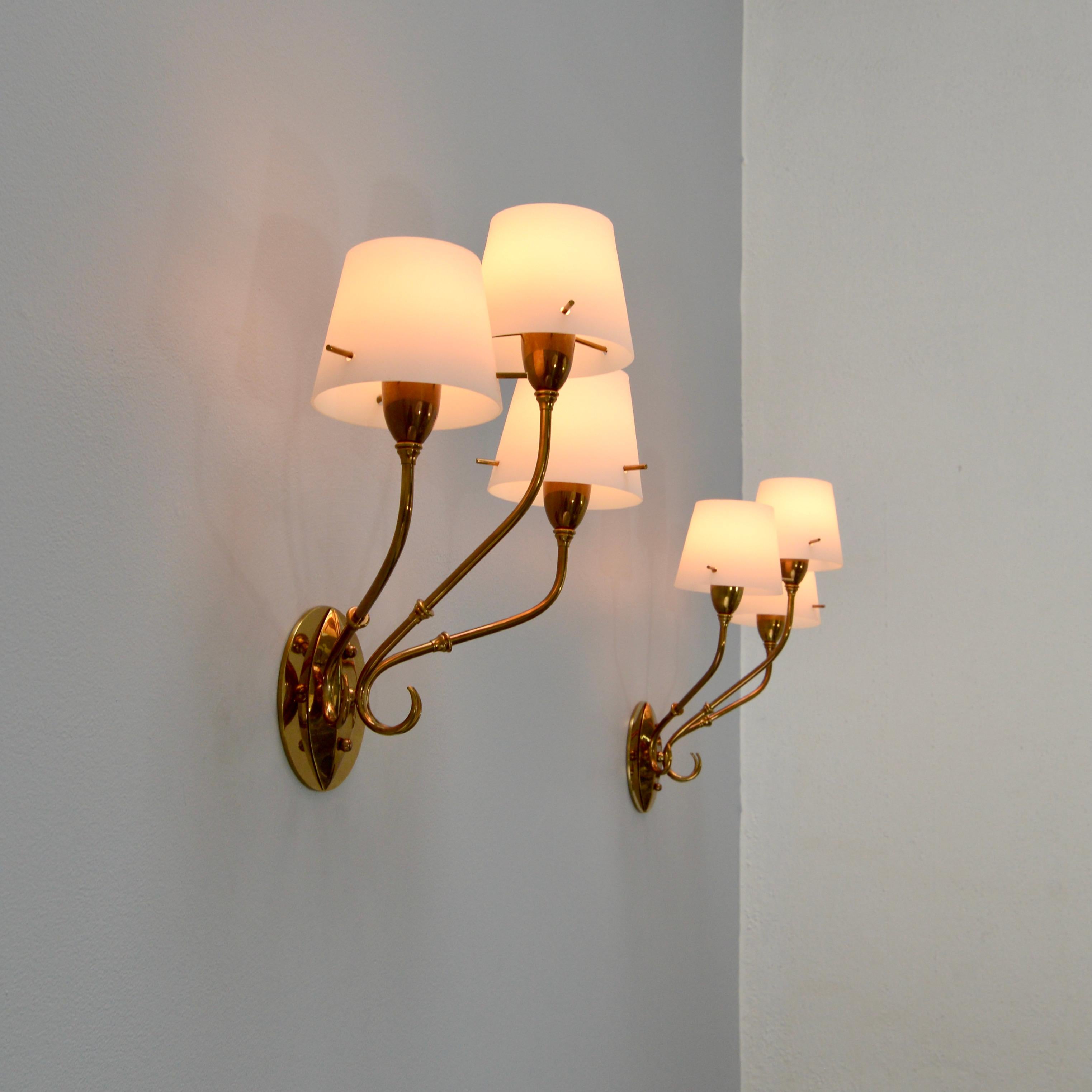 Glass Shade 40s Sconces In Good Condition In Los Angeles, CA