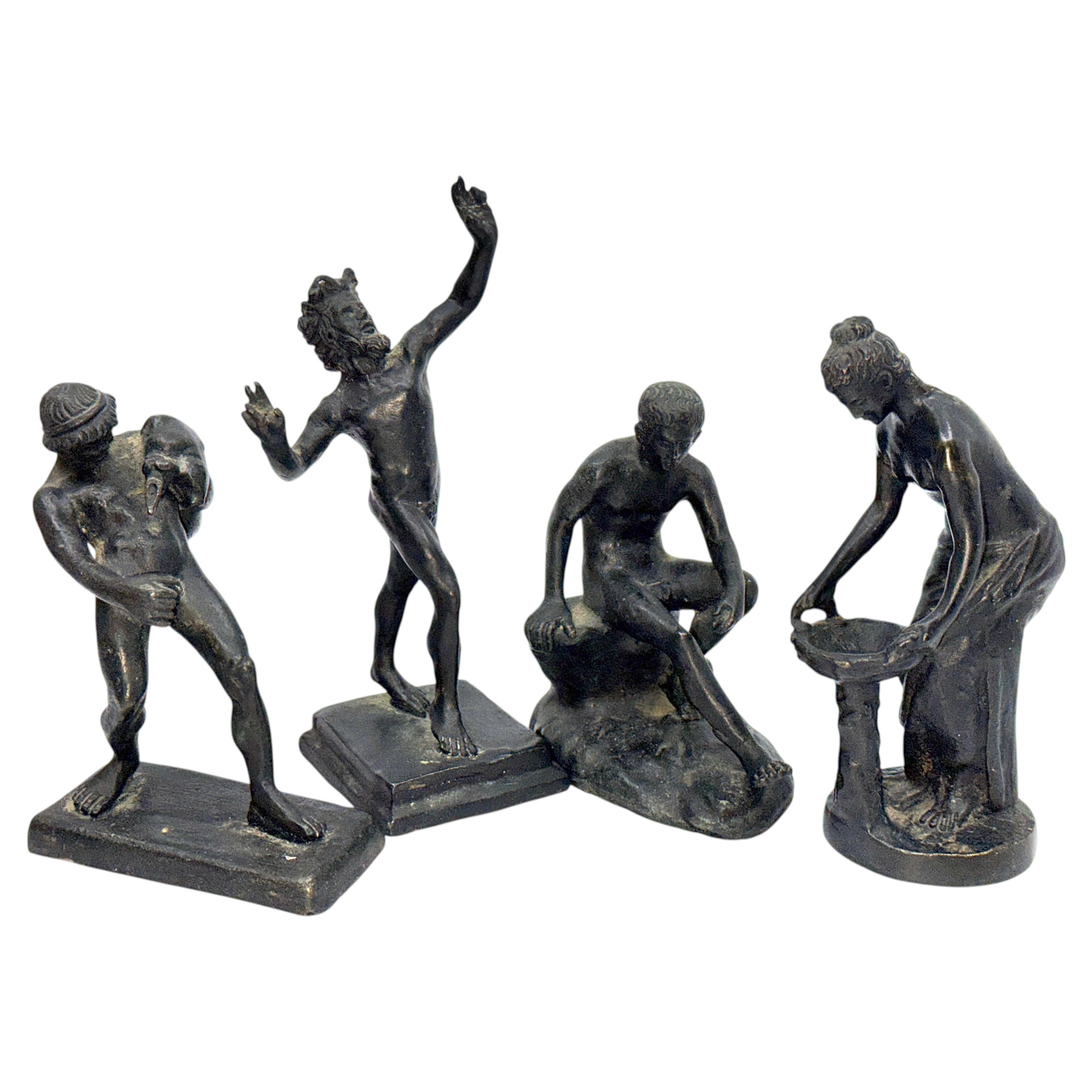 4 Grand Tour Neo Classical Bronze Miniatures incl Dancing Faun, Seated Hermes