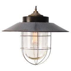 4 Gray Enamel Industrial Pendant Lights with Bakelite Brass Top Vintage 4 Gray Enamel Industrial Pendant Lights with Bakelite Brass Top