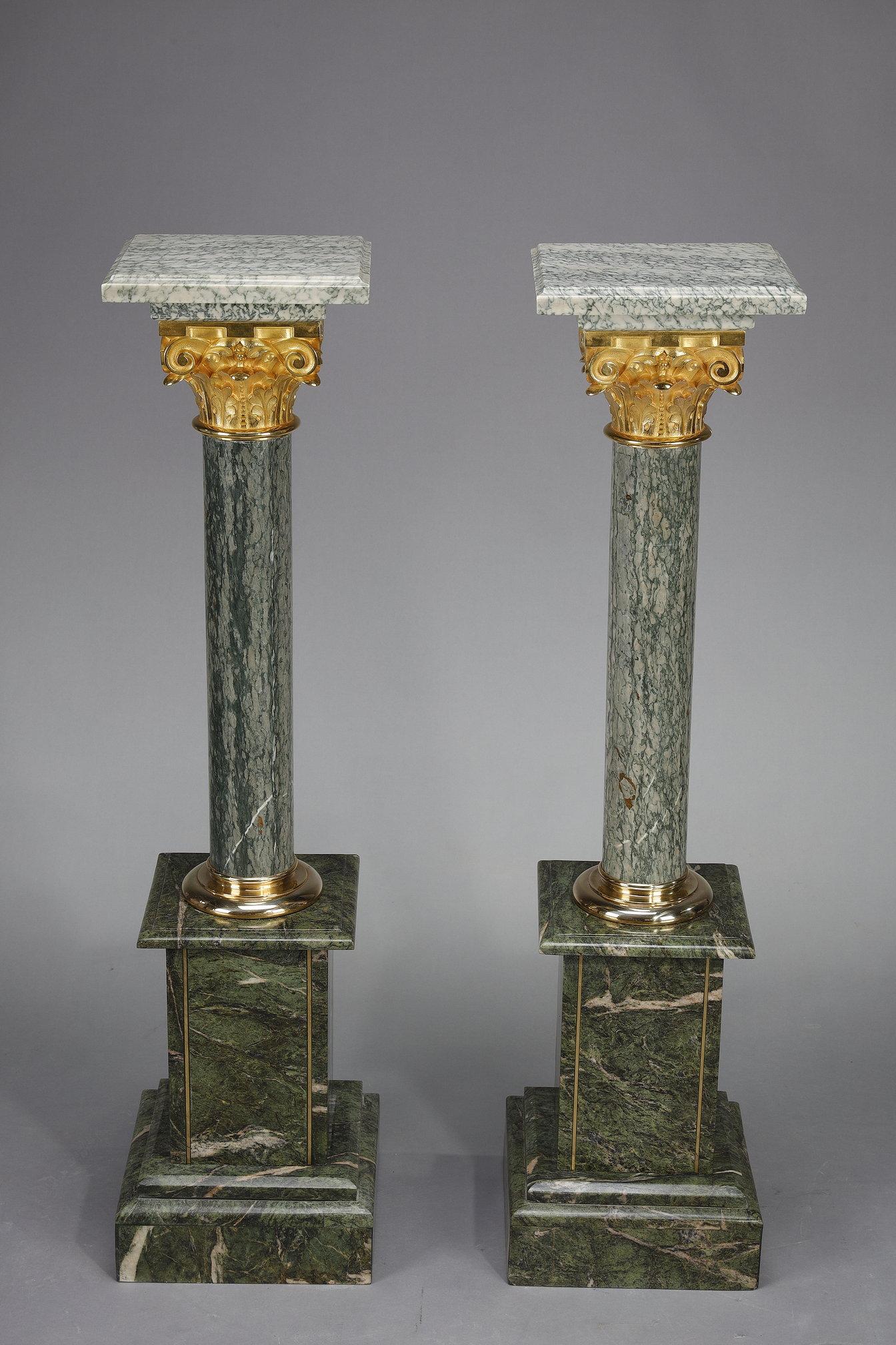 4 green marble columns with Corinthian ormolu capitals For Sale 5