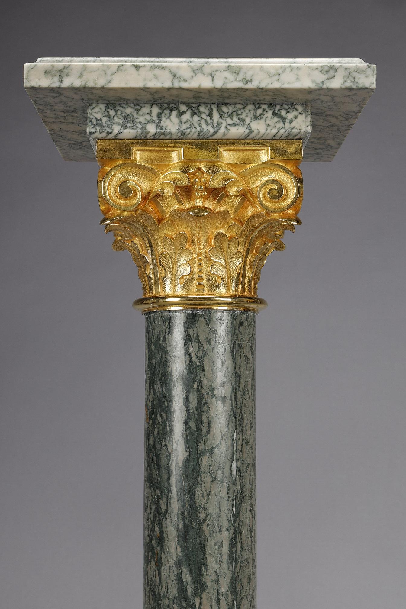 4 green marble columns with Corinthian ormolu capitals For Sale 9