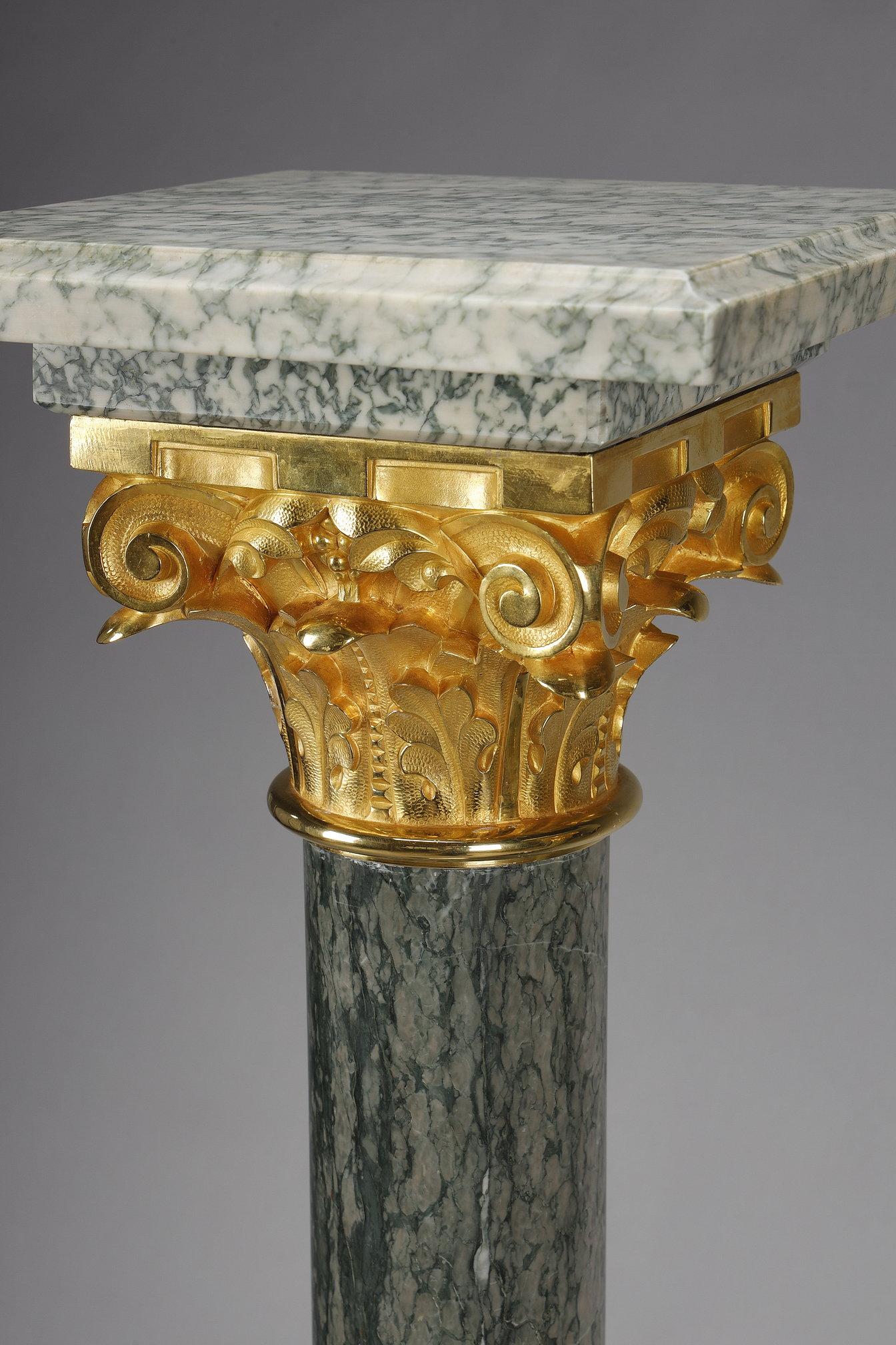 4 green marble columns with Corinthian ormolu capitals For Sale 10