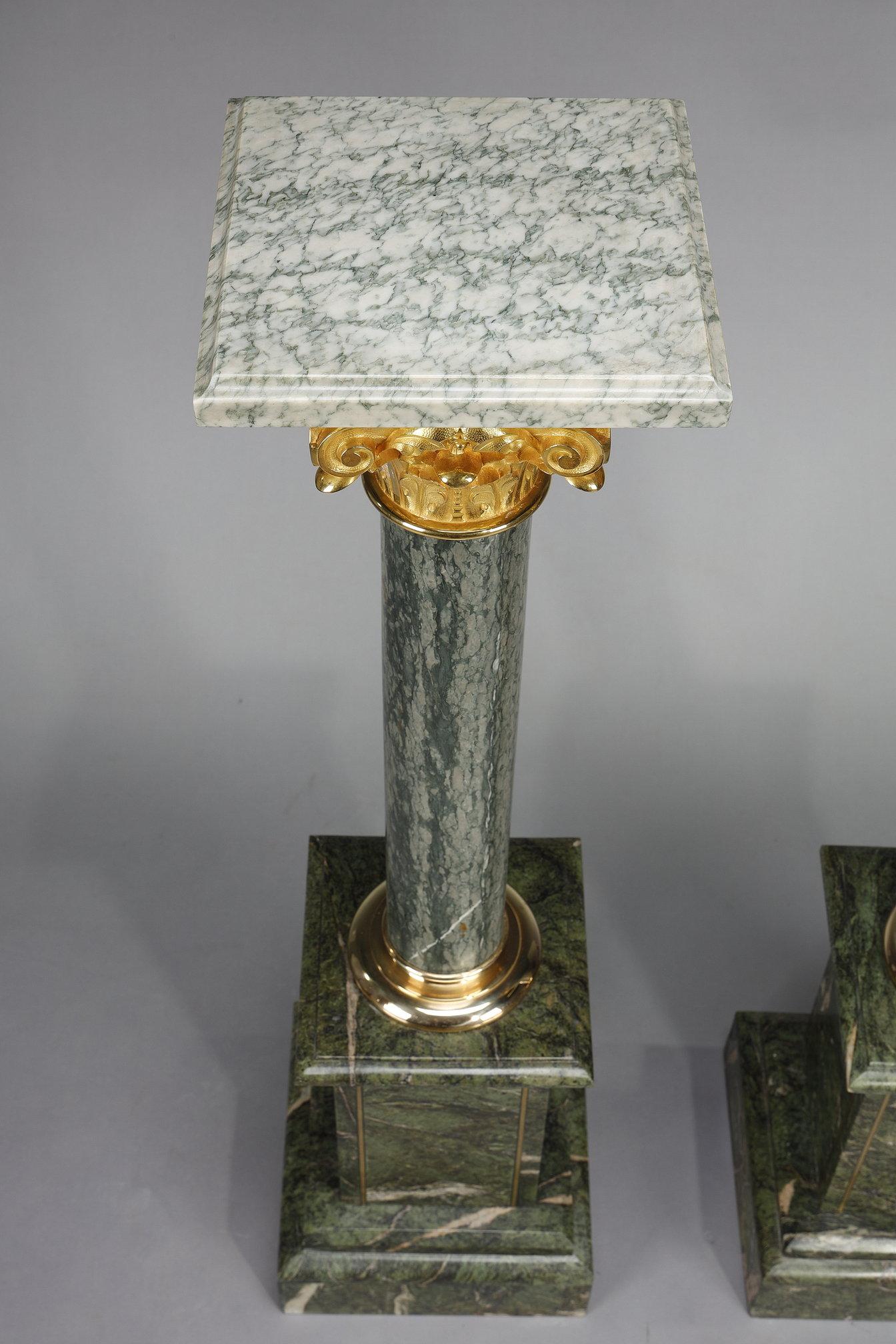 4 green marble columns with Corinthian ormolu capitals For Sale 11
