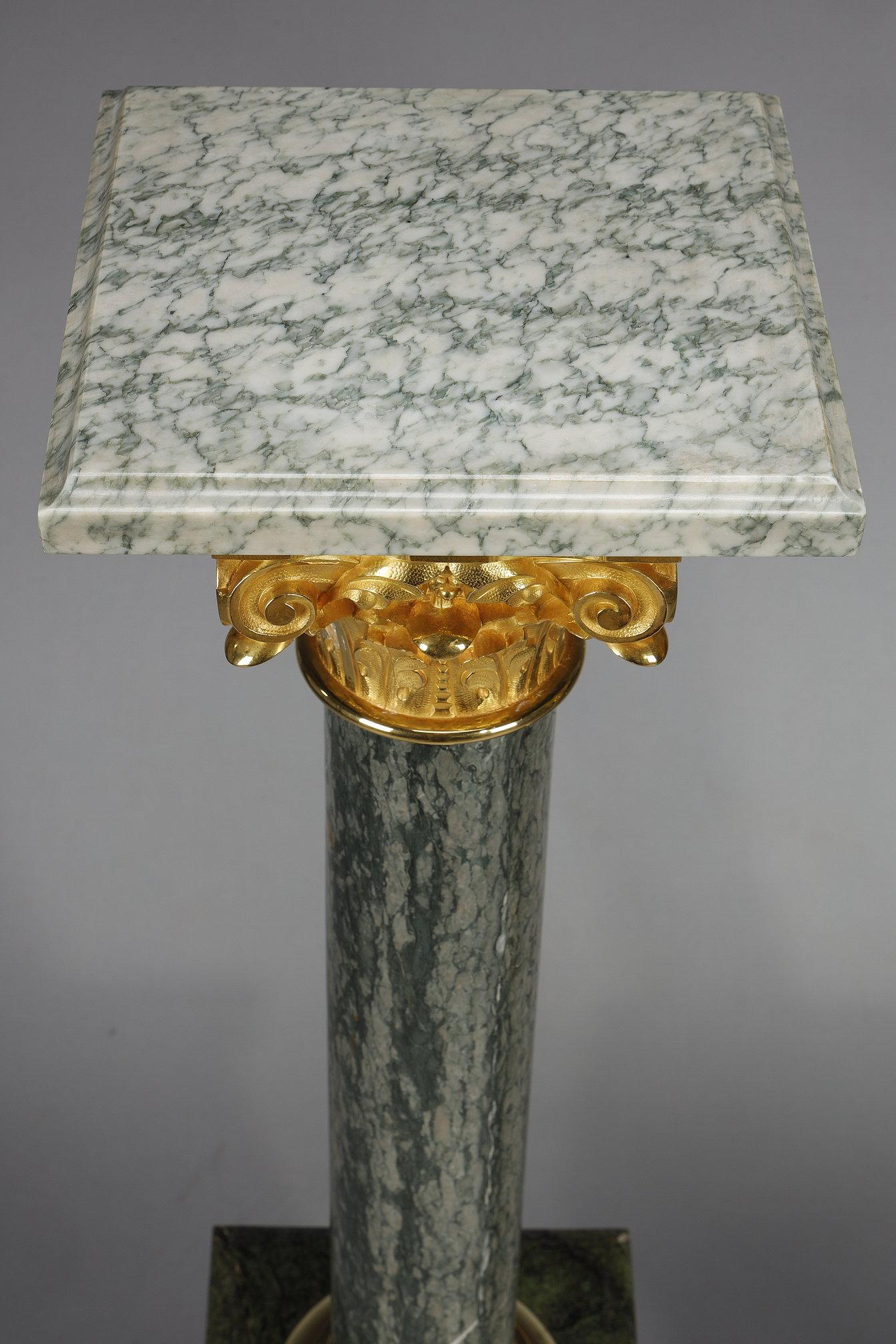 4 green marble columns with Corinthian ormolu capitals For Sale 12