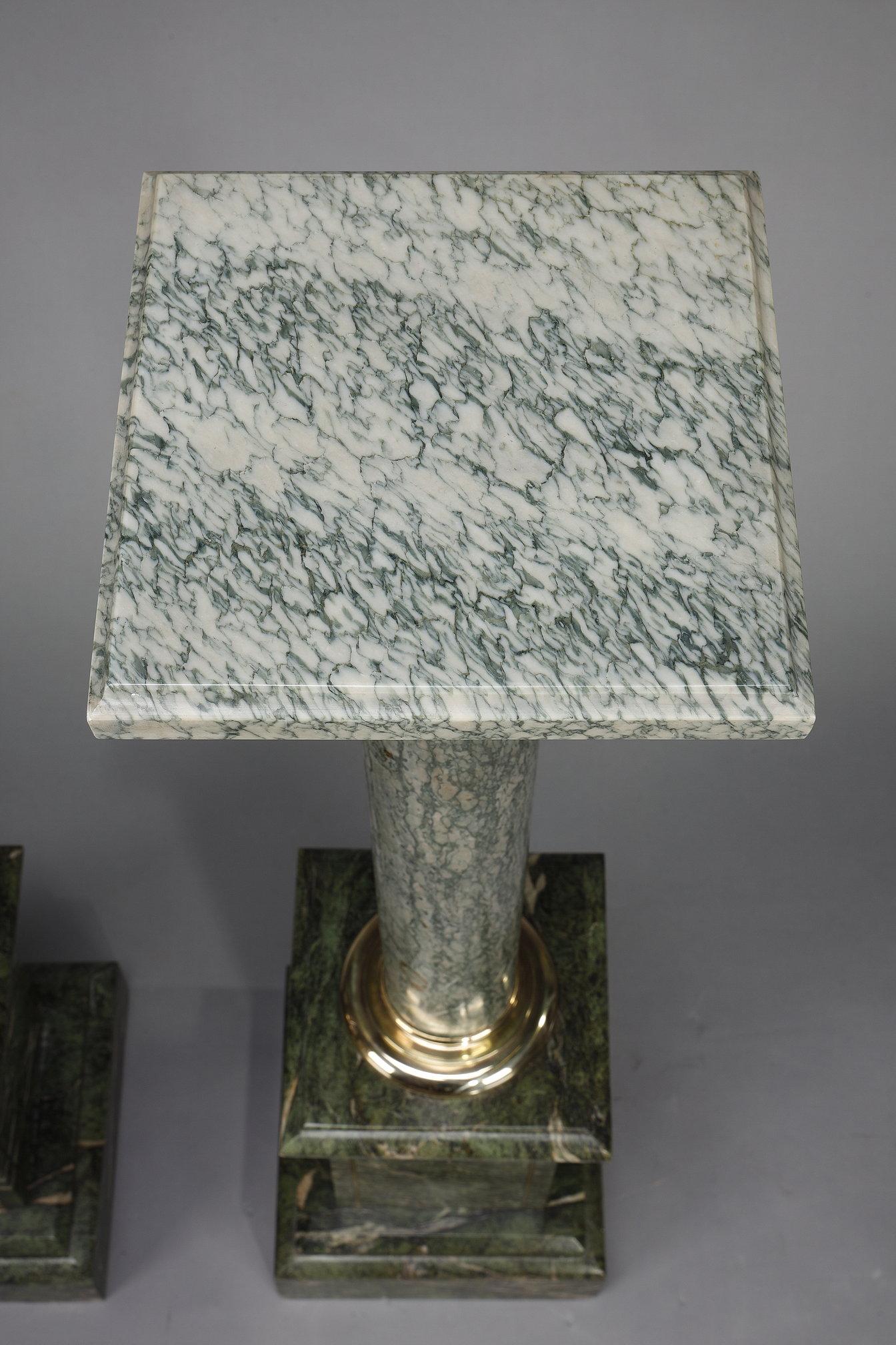 4 green marble columns with Corinthian ormolu capitals For Sale 13