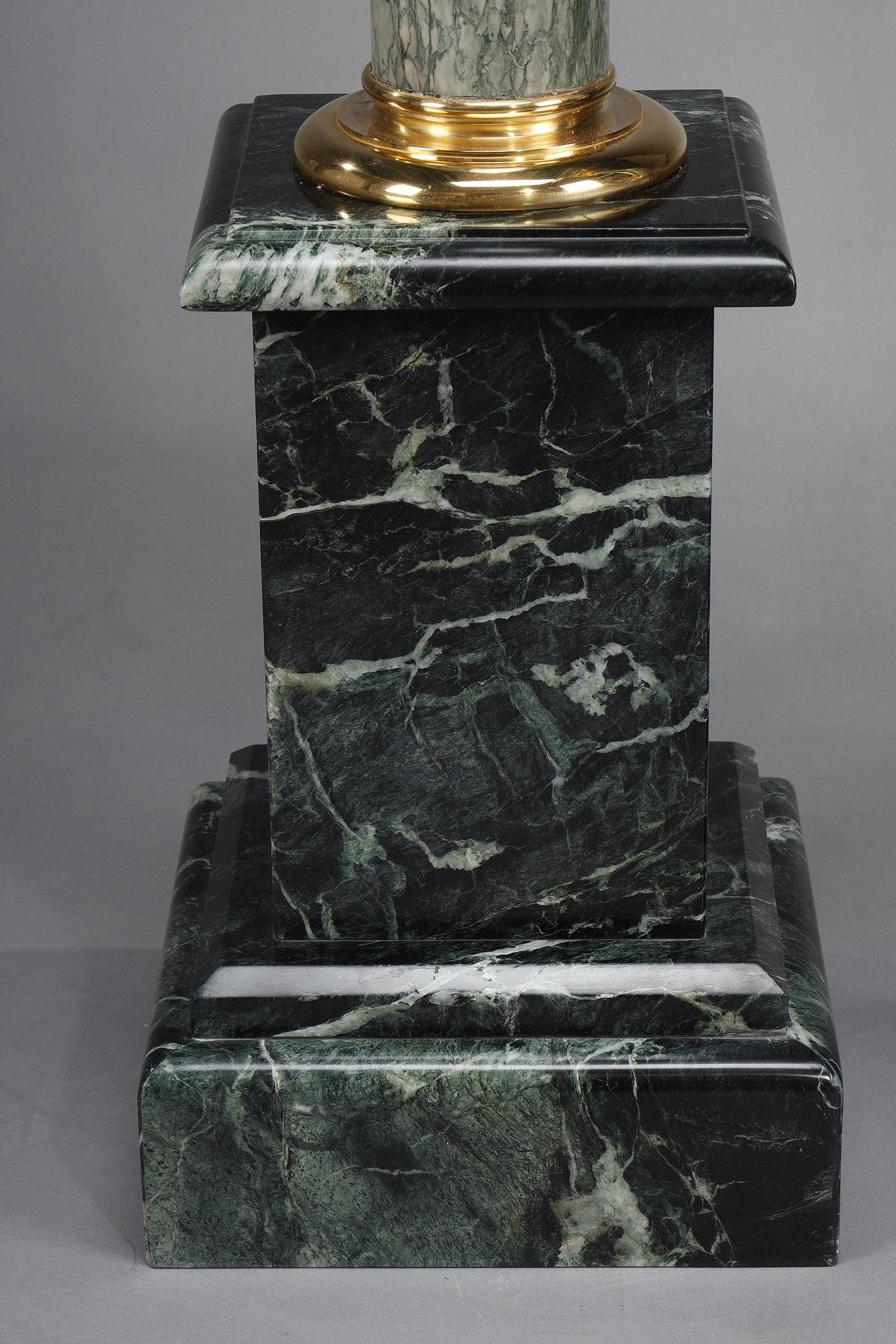 Marble 4 green marble columns with Corinthian ormolu capitals For Sale