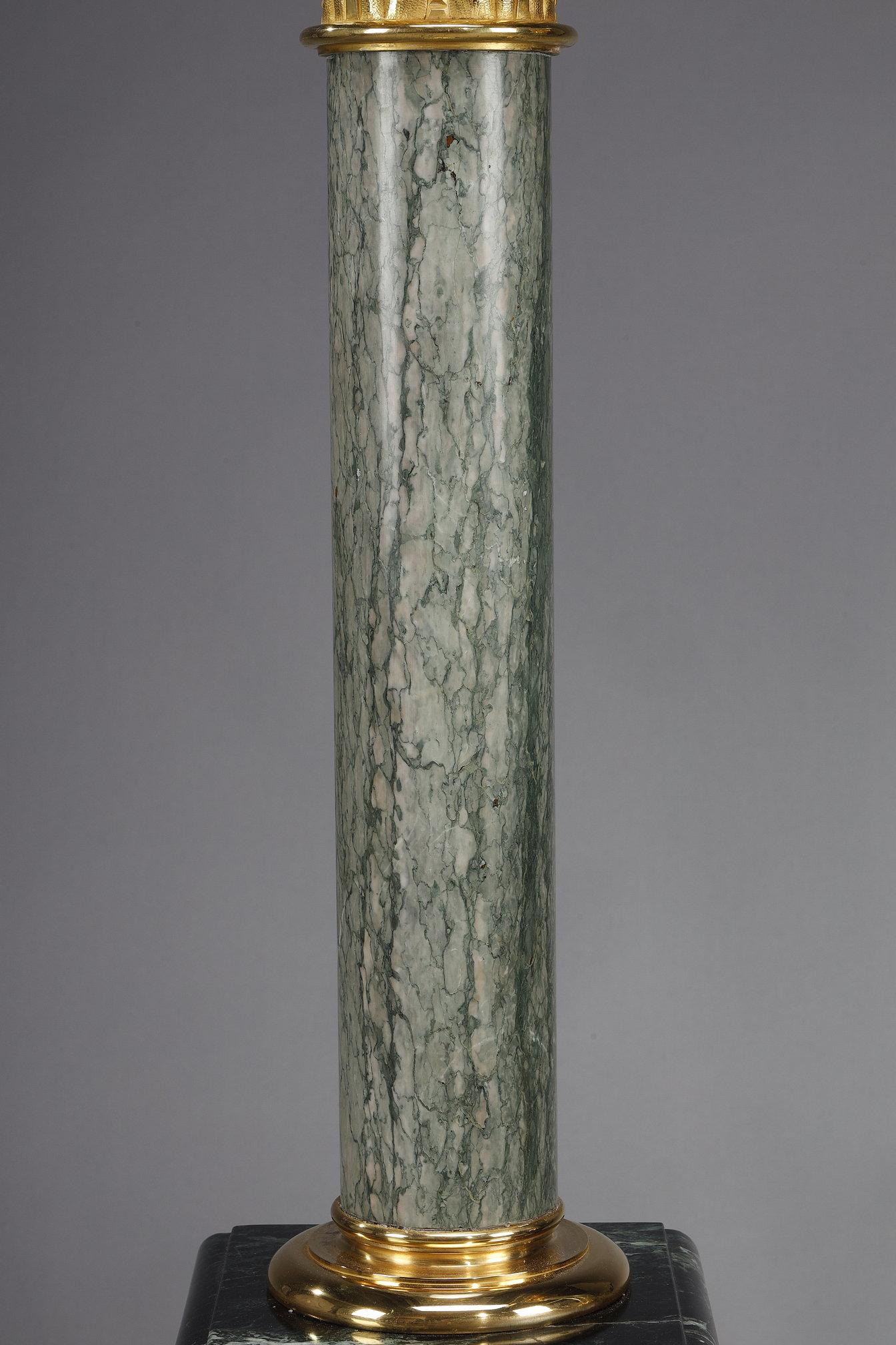 4 green marble columns with Corinthian ormolu capitals For Sale 1
