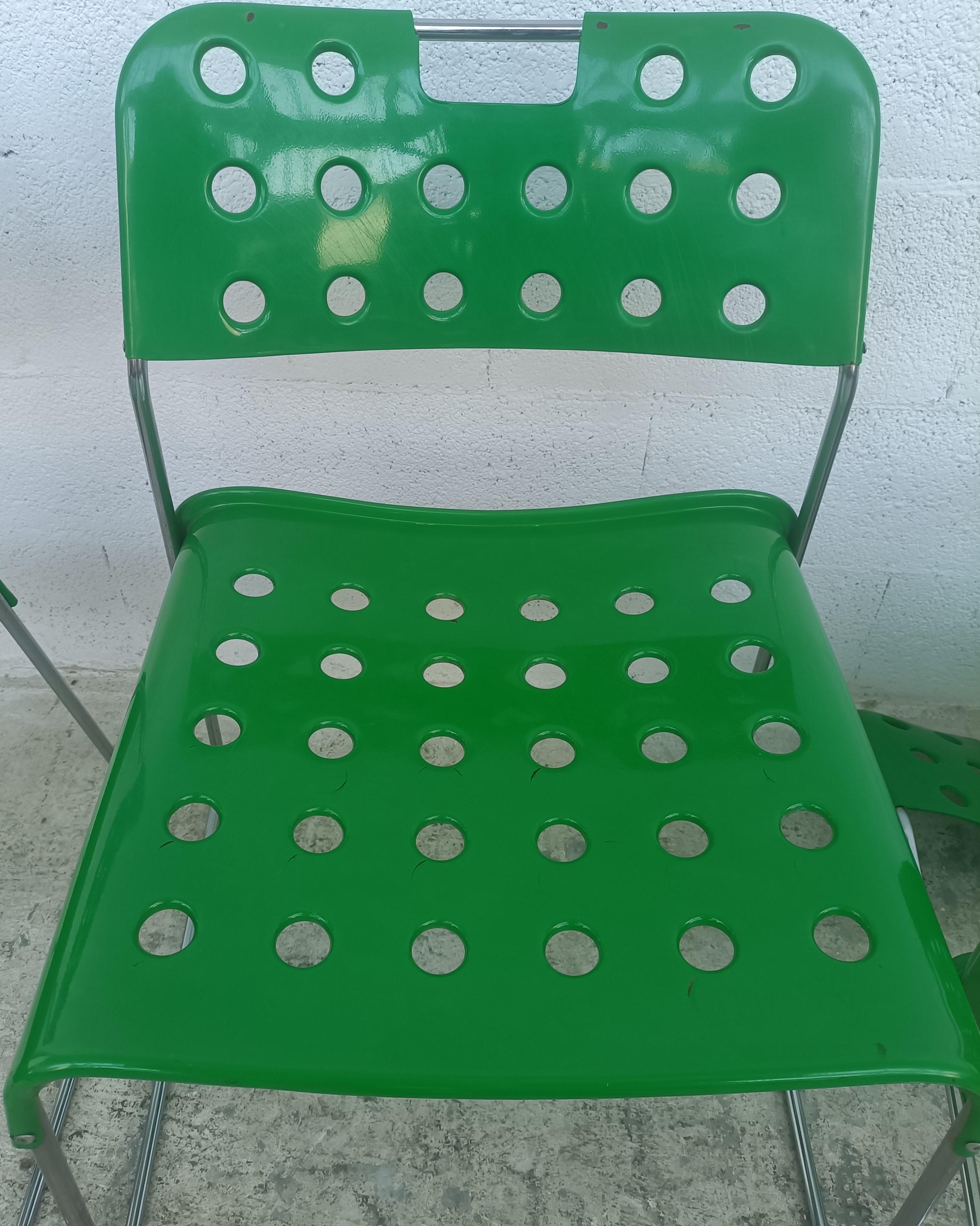 4 Green Omkstak Stackable Chairs by Rodney Kinsman for Bieffeplast 70s For Sale 2