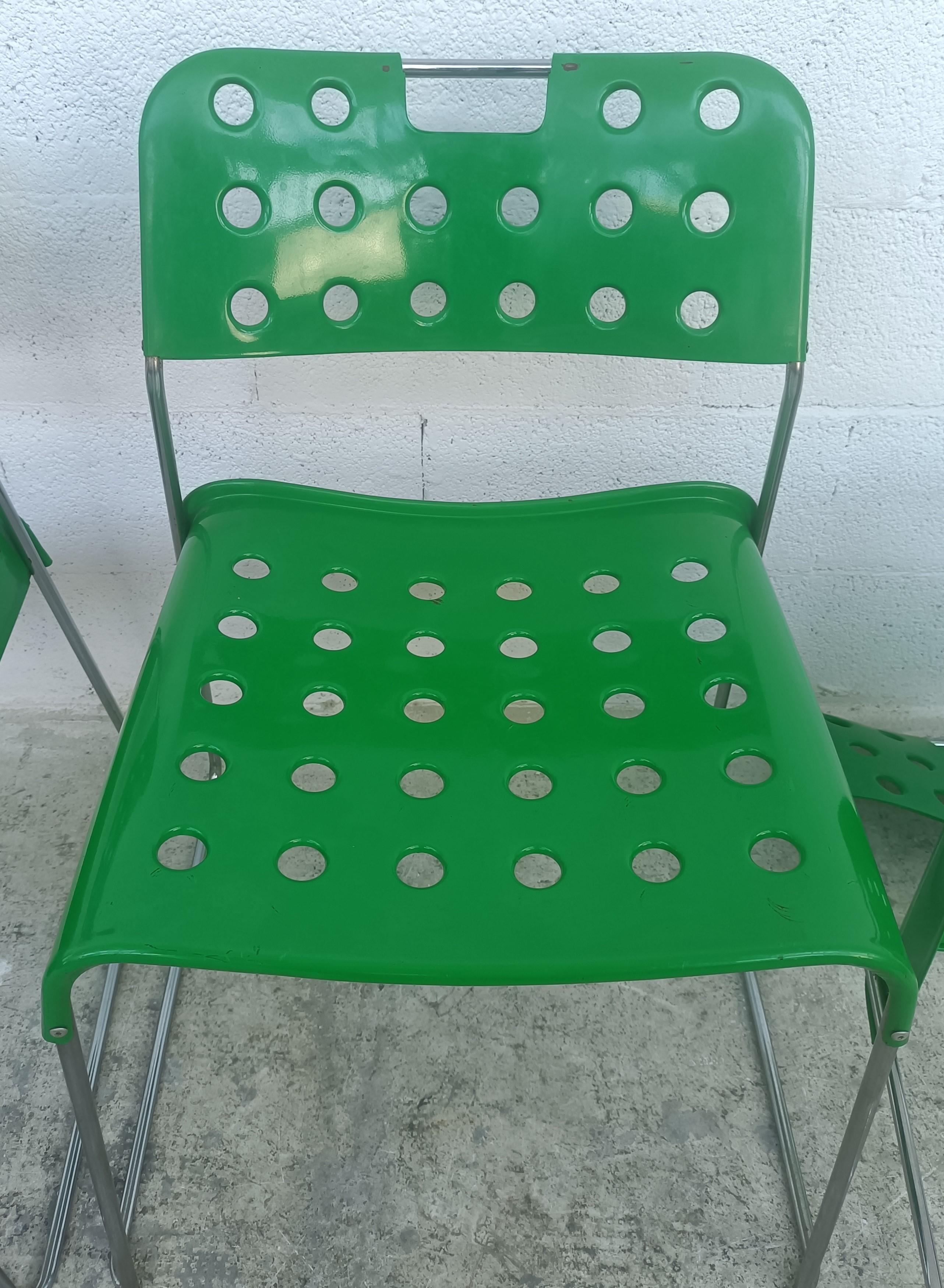 4 Green Omkstak Stackable Chairs by Rodney Kinsman for Bieffeplast 70s For Sale 3