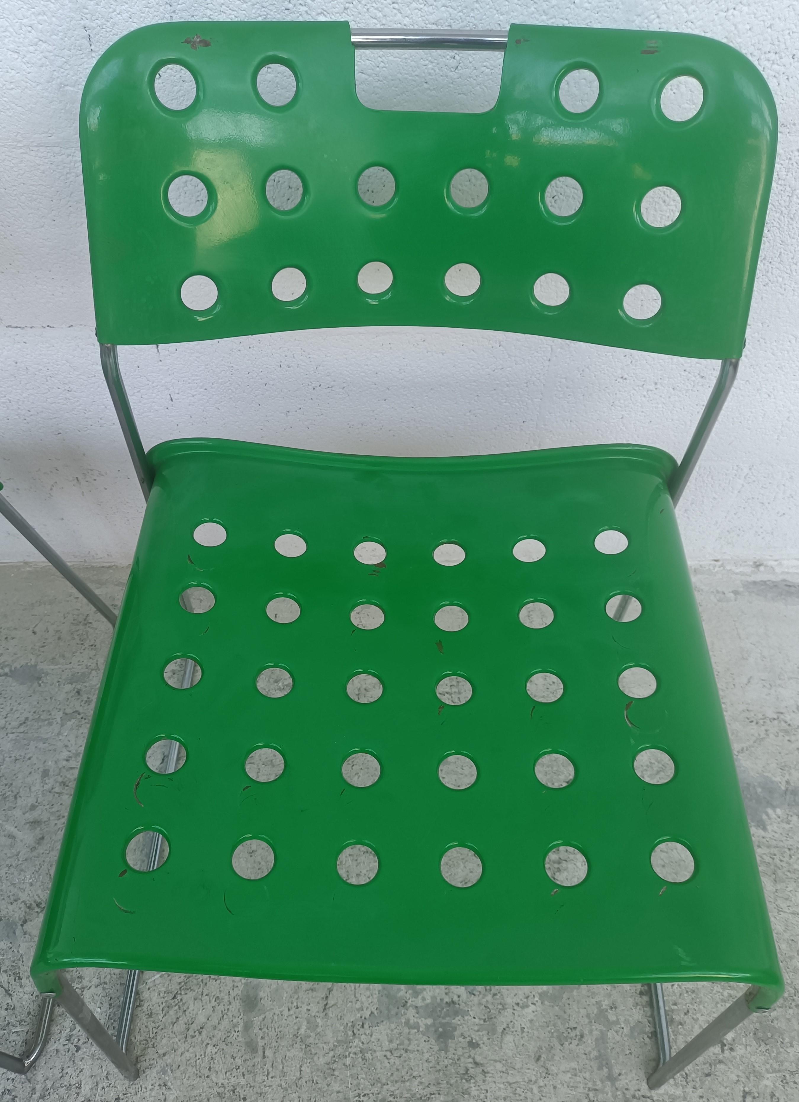 4 Green Omkstak Stackable Chairs by Rodney Kinsman for Bieffeplast 70s For Sale 4