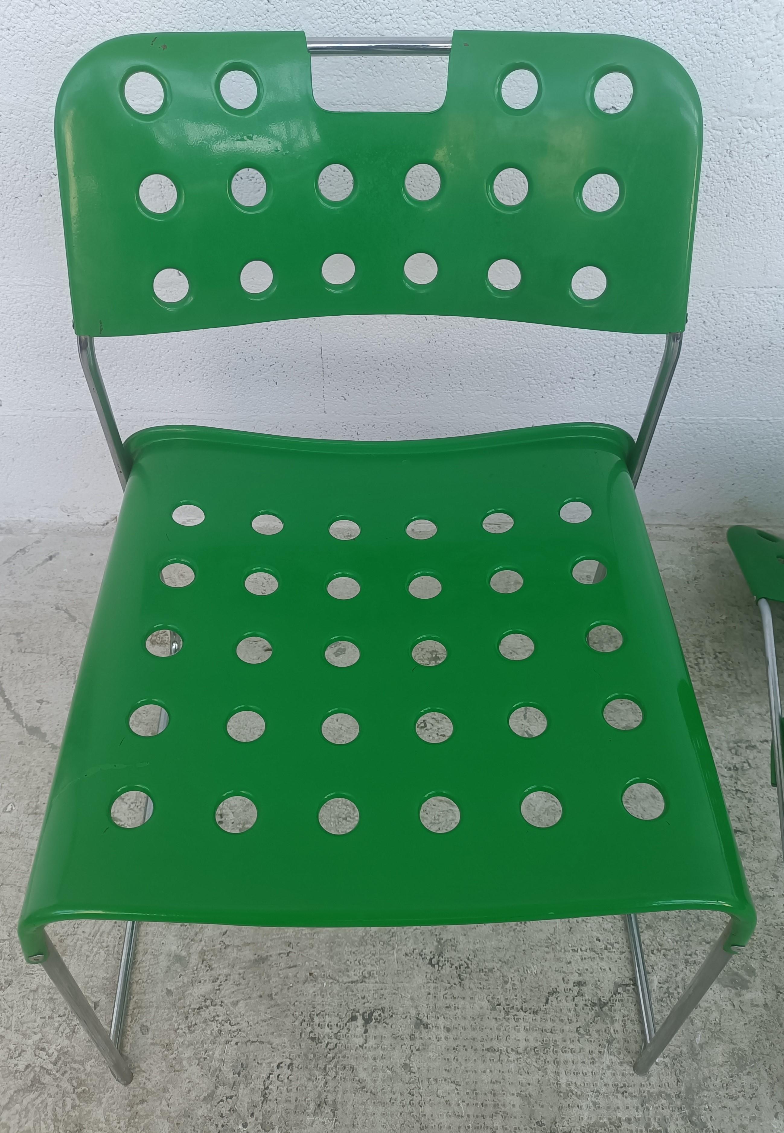 4 Green Omkstak Stackable Chairs by Rodney Kinsman for Bieffeplast 70s For Sale 1
