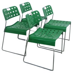 4 Green Omkstak Stackable Chairs by Rodney Kinsman for Bieffeplast 70s