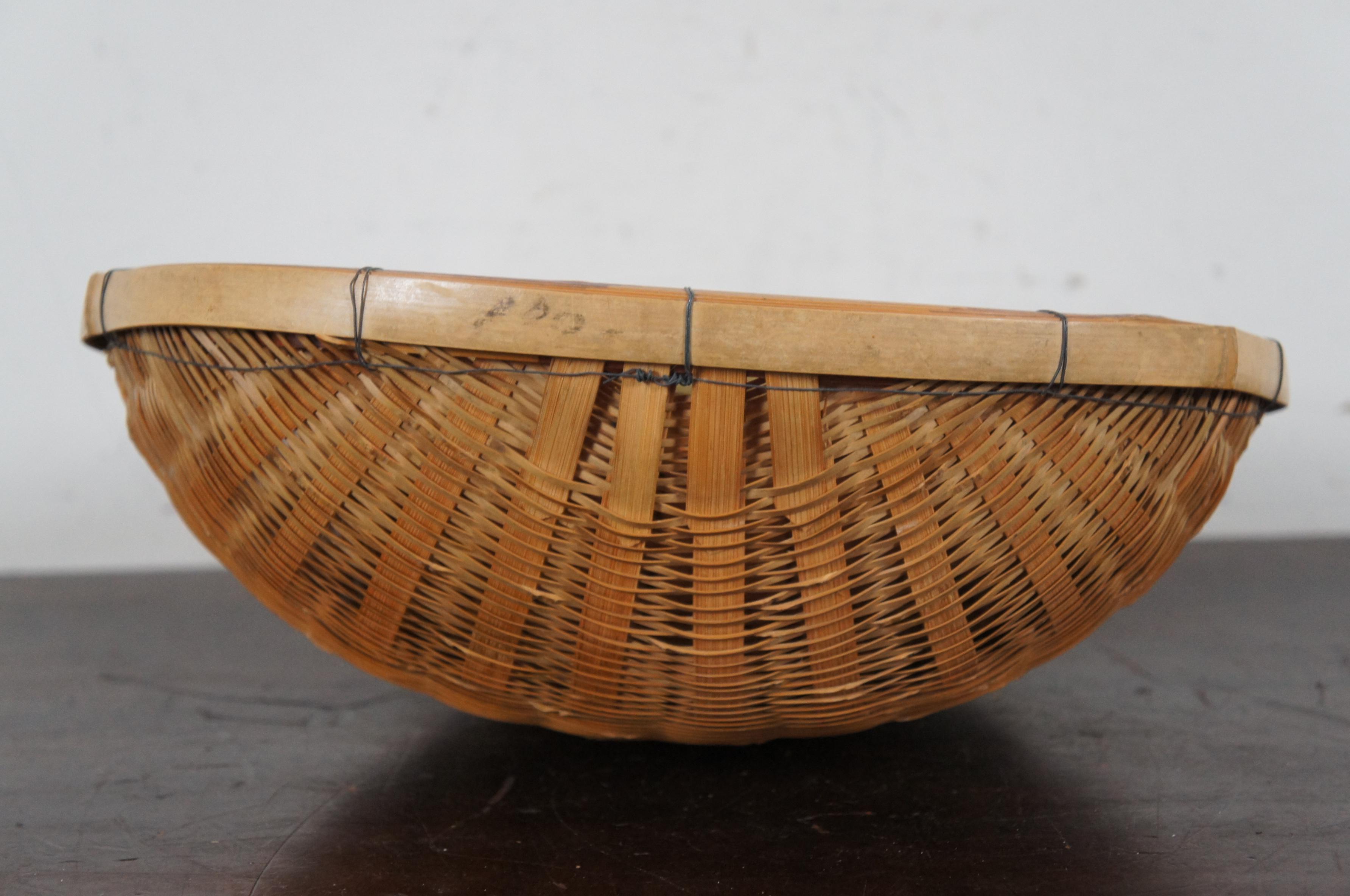 4 Hand Made Wicker Nesting Baskets Fruit Bowls Native Shovel Dust Pan For Sale 2