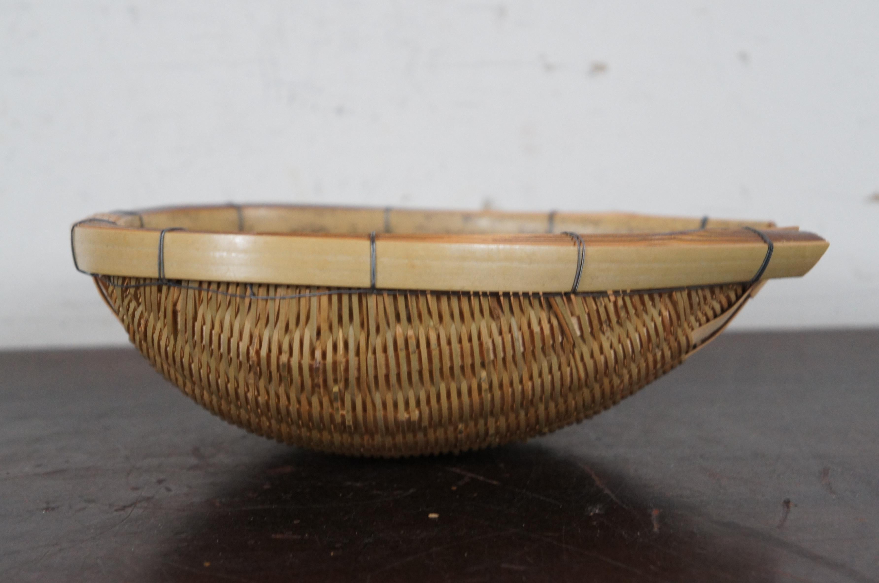 4 Hand Made Wicker Nesting Baskets Fruit Bowls Native Shovel Dust Pan For Sale 3