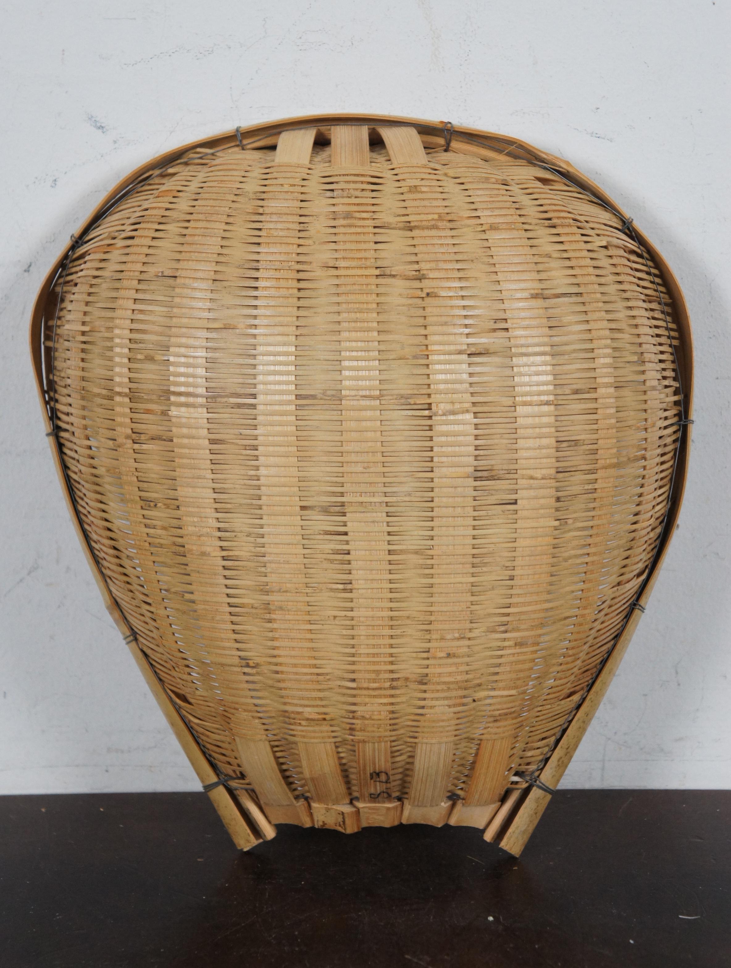 4 Hand Made Wicker Nesting Baskets Fruit Bowls Native Shovel Dust Pan For Sale 4