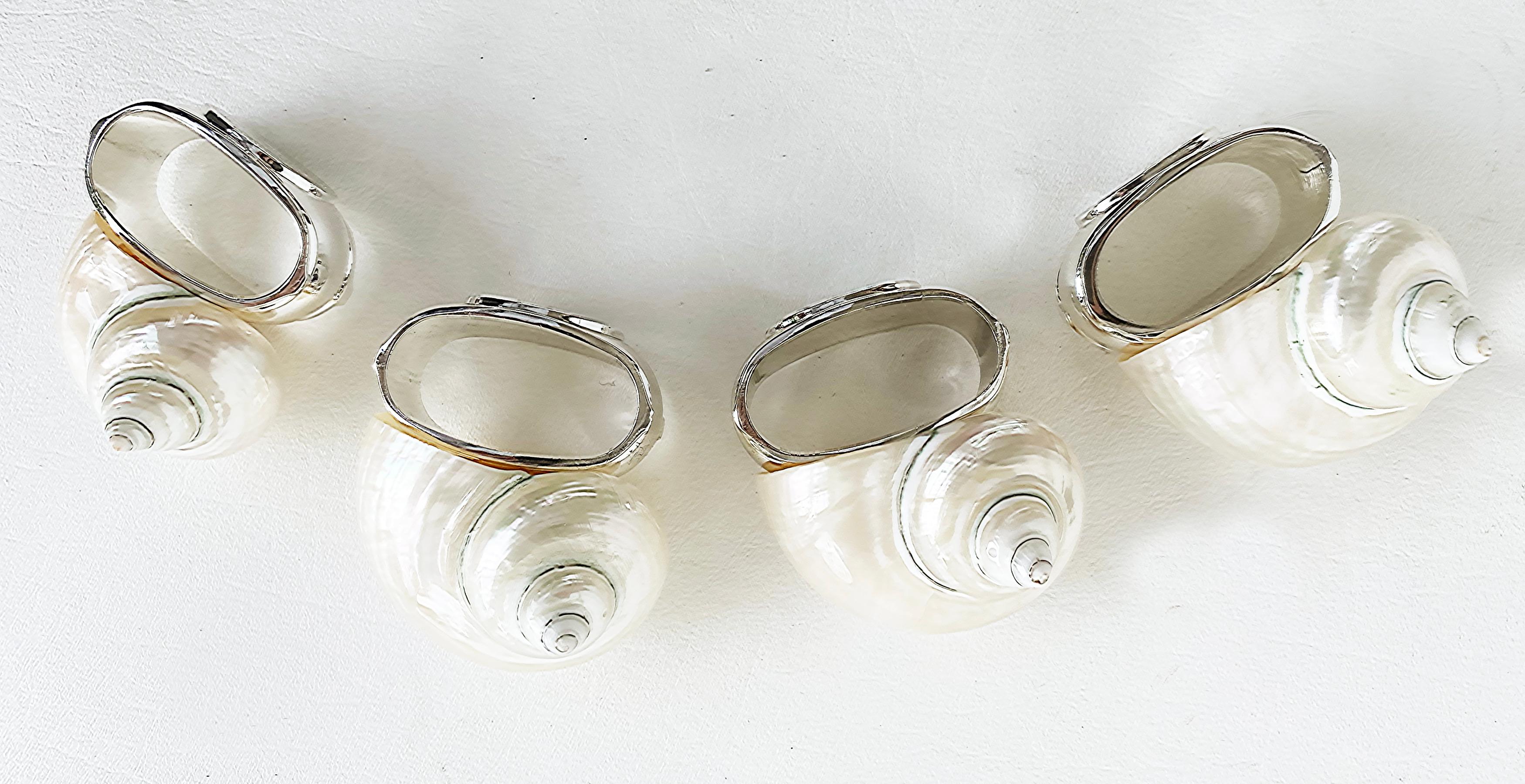Organic Modern 4 Hans Turnwald Sea Shell Silverplate Napkin Rings with Original Box